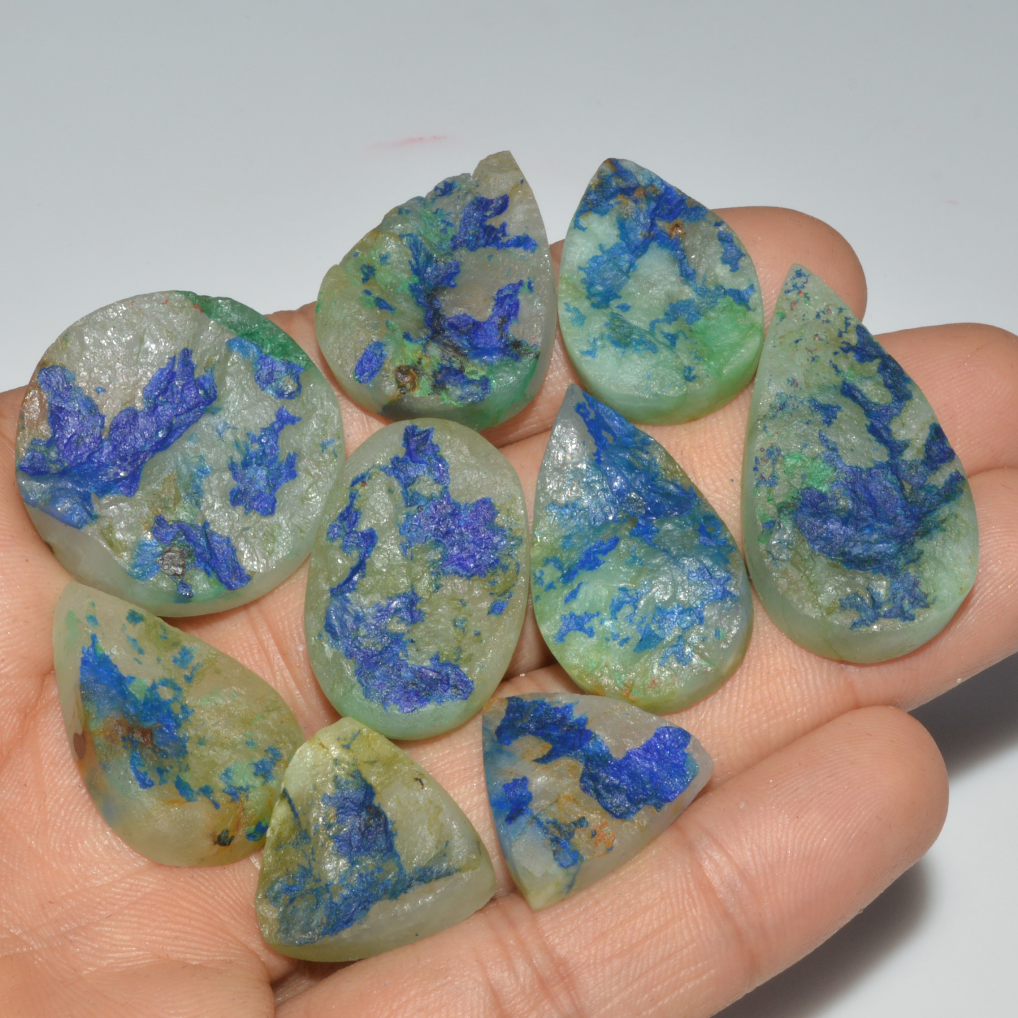 9 Pcs 255 Cts Natural Azurite Druzy Loose Gemstone Lot 34x17 18x18mm 3350