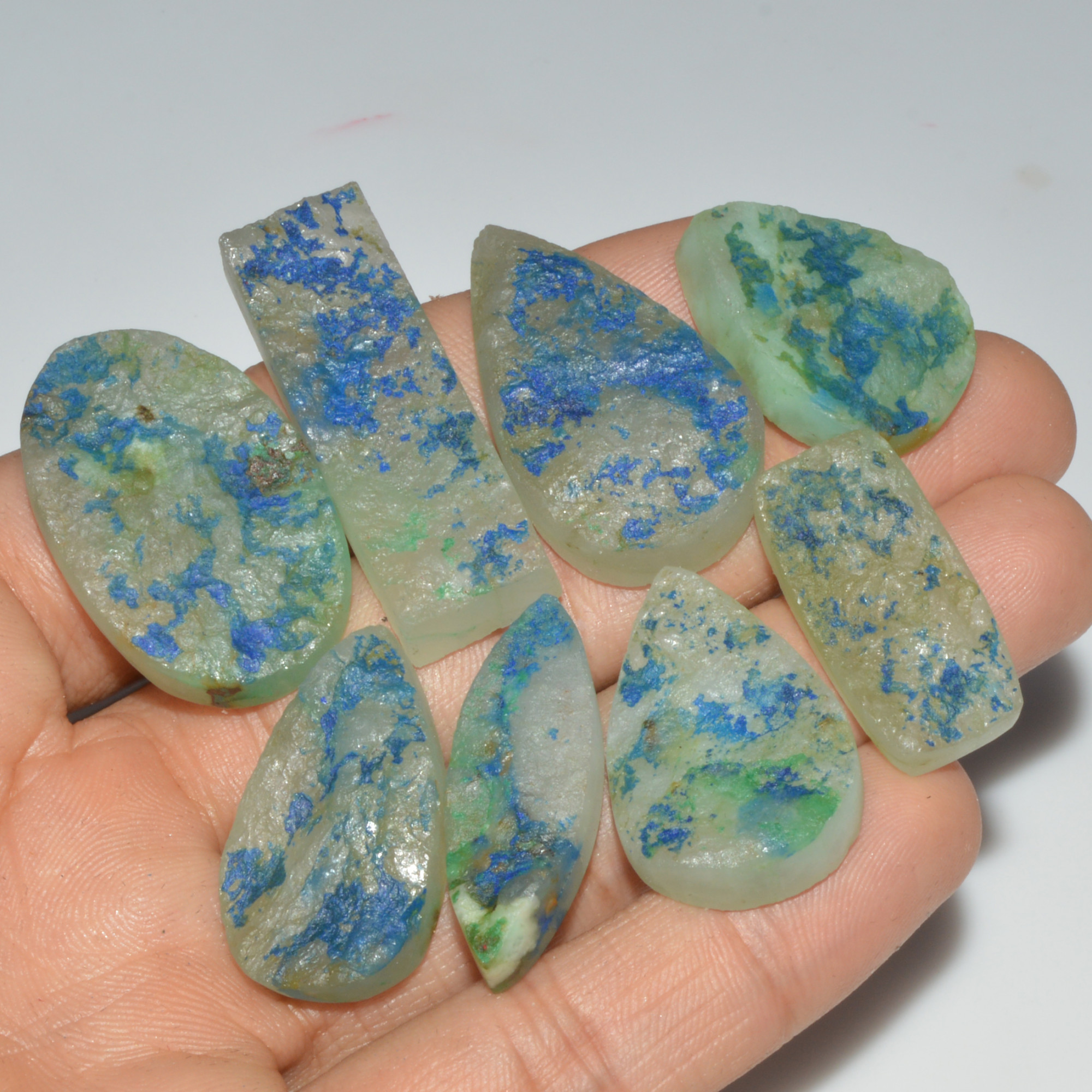 8 Pcs 275 Cts Natural Azurite Druzy Loose Gemstone Lot 39x11 25x17mm 3351