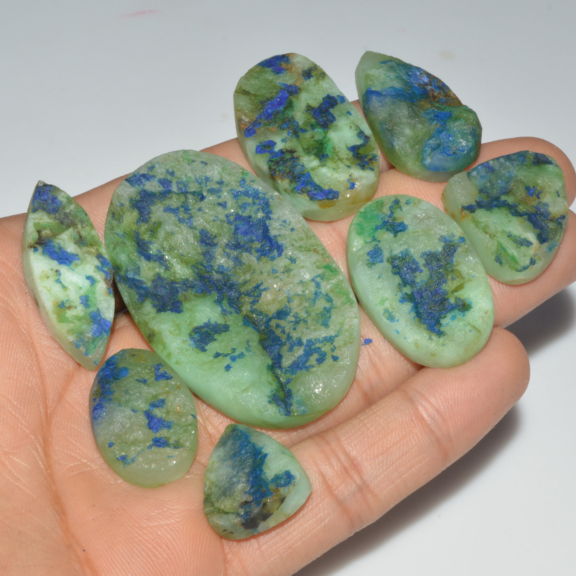 8 Pcs 323 Cts Natural Azurite Druzy Loose Gemstone Lot 50x30 18x15mm 3352