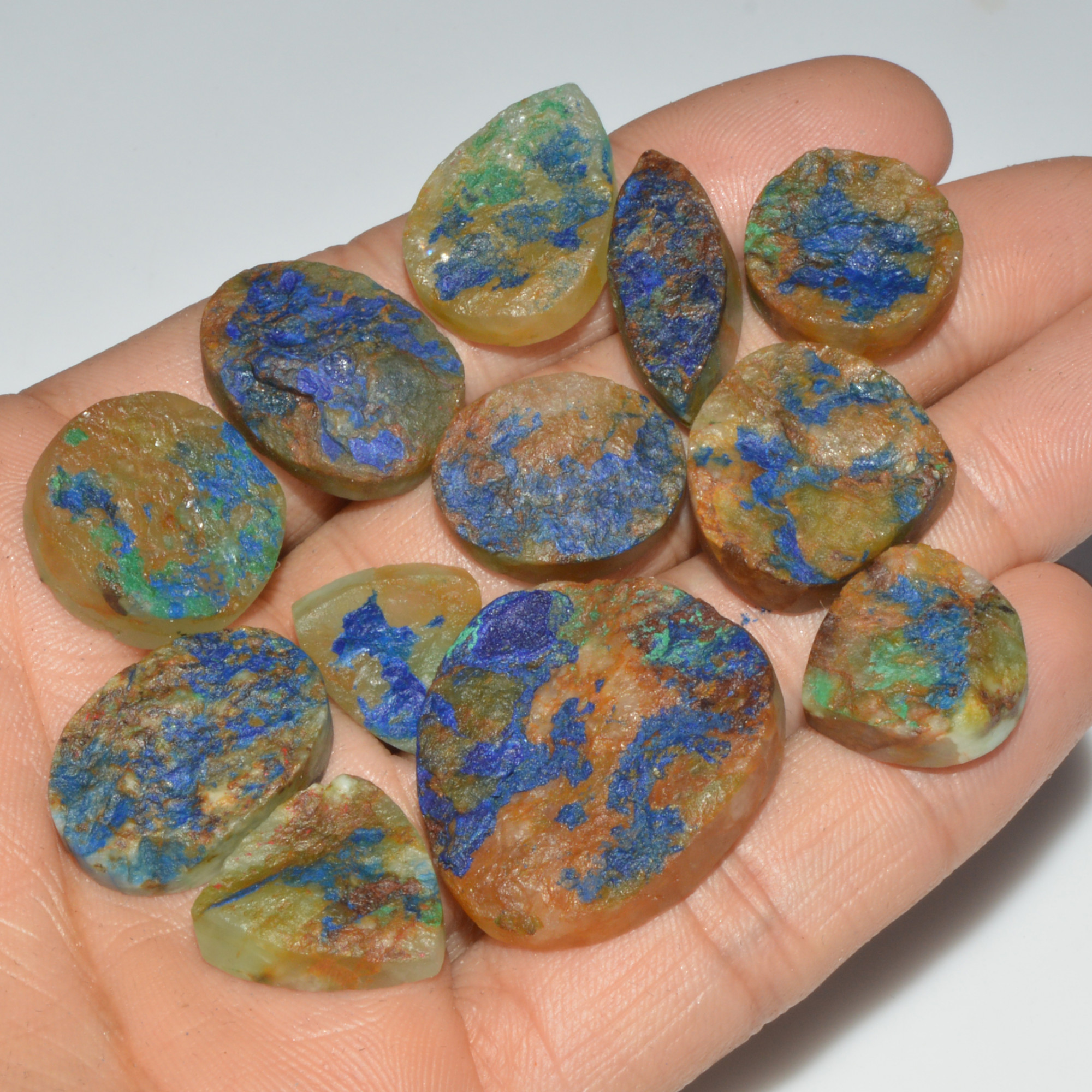 11 Pcs 228 Cts Natural Azurite Druzy Loose Gemstone Lot 29x25 14x14mm 3353