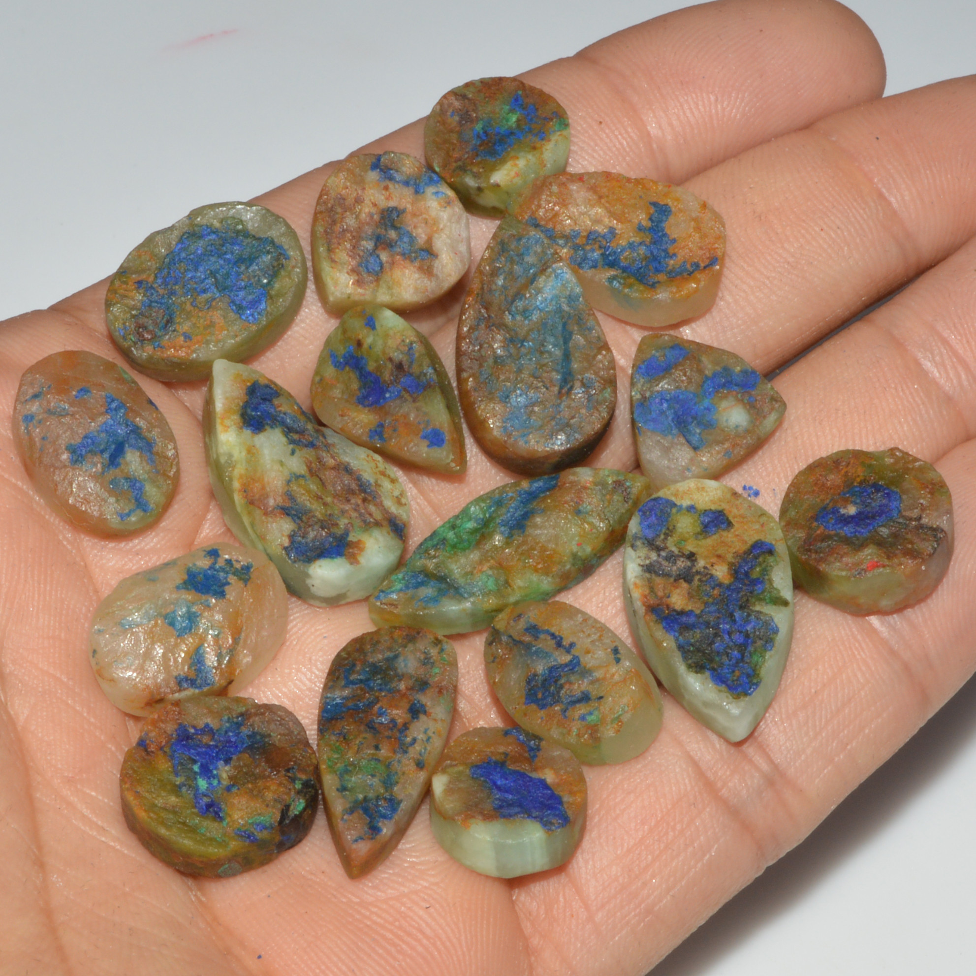 17 Pcs 190 Cts Natural Azurite Druzy Loose Gemstone Lot 20x10 10x10mm 3354