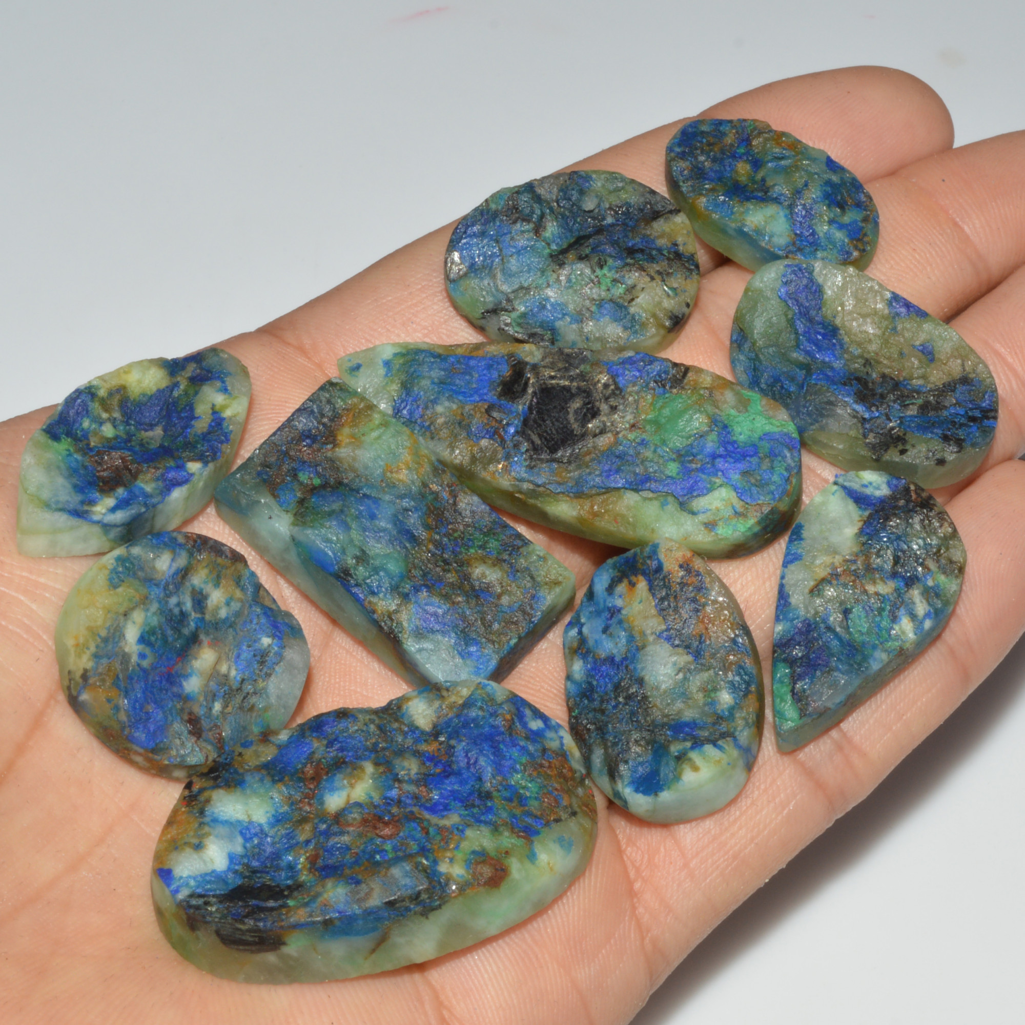 10 Pcs 405 Cts Natural Azurite Druzy Loose Gemstone Lot 49x17 24x12mm 3355