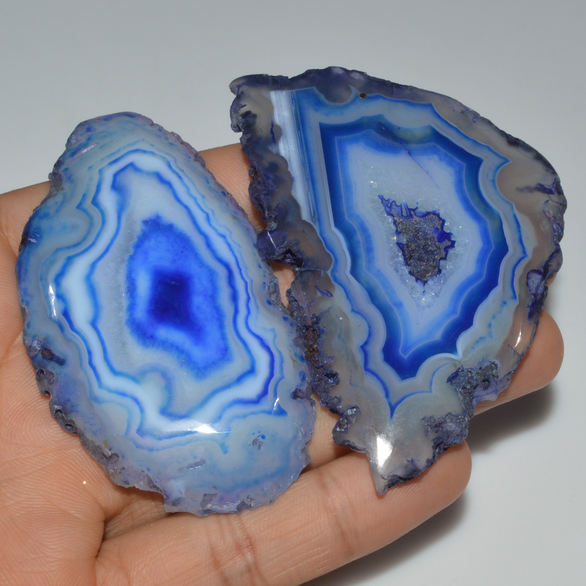 2 Pcs 411 Cts Natural Agate Silces One Side Polish Gemstone 77x50 75x40mm 3357