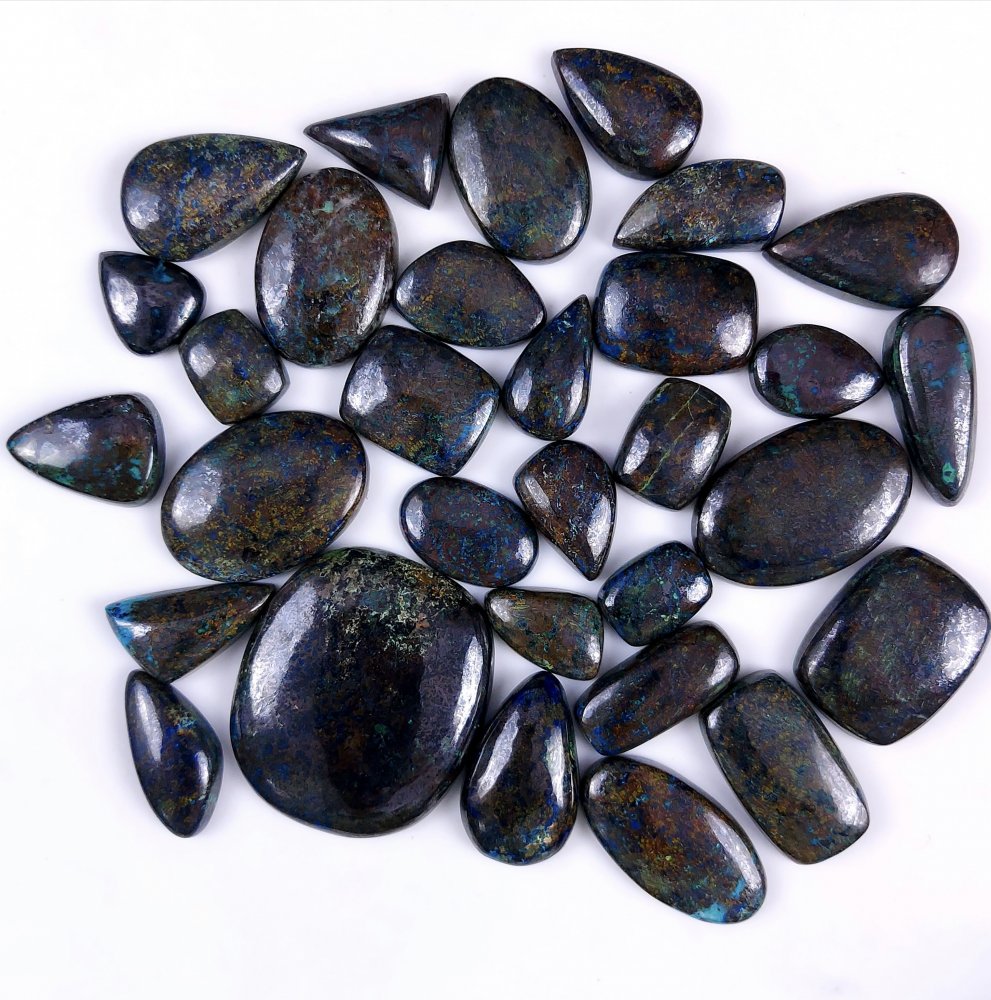 31Pcs 614Cts Natural Blue Azurite Gemstone Cabochon Lot Azurite Crystal Pendant Necklace Azurite Jewelry For Crystal Healing 35x30 13x8mm#G-336