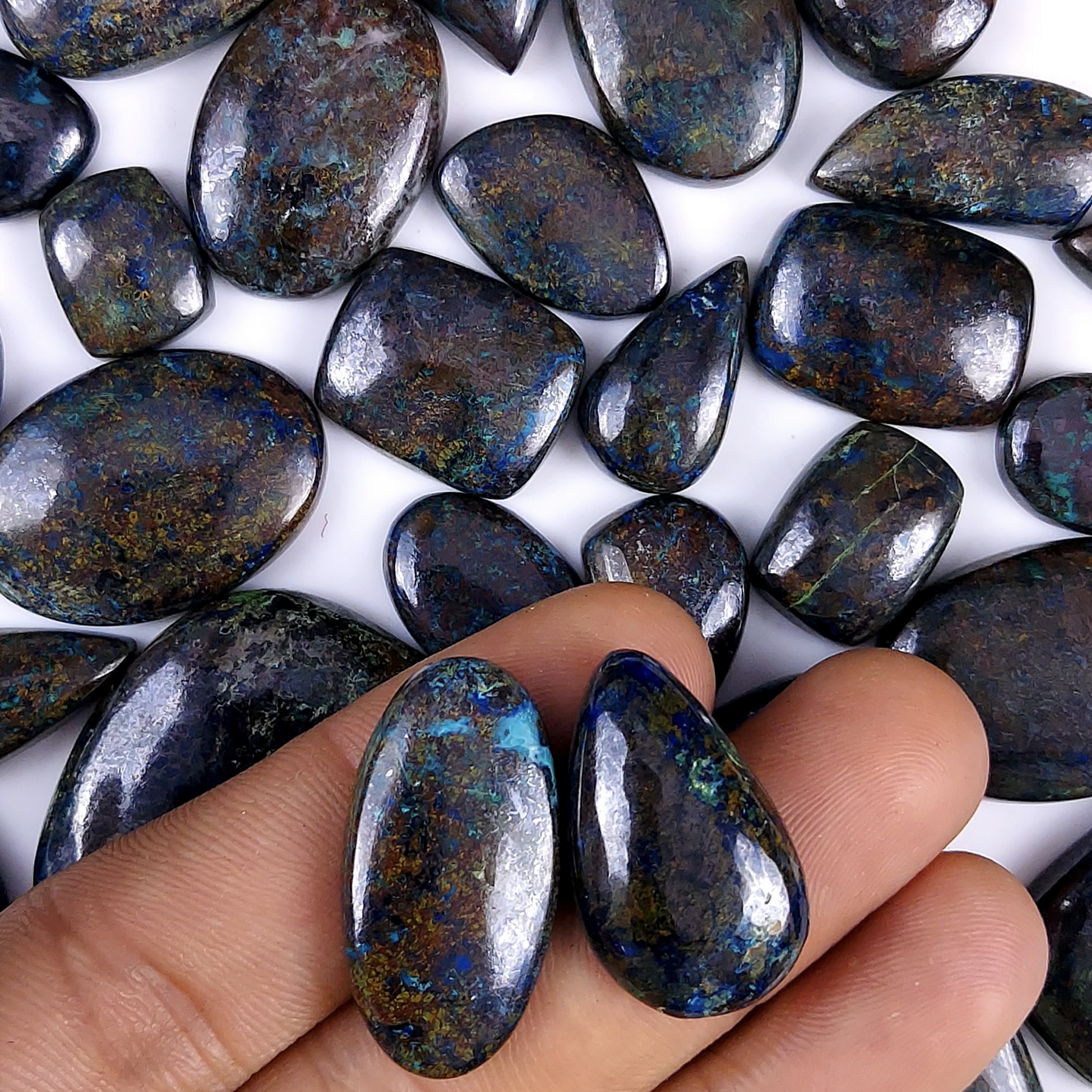 31Pcs 614Cts Natural Blue Azurite Gemstone Cabochon Lot Azurite Crystal Pendant Necklace Azurite Jewelry For Crystal Healing 35x30 13x8mm#G-336