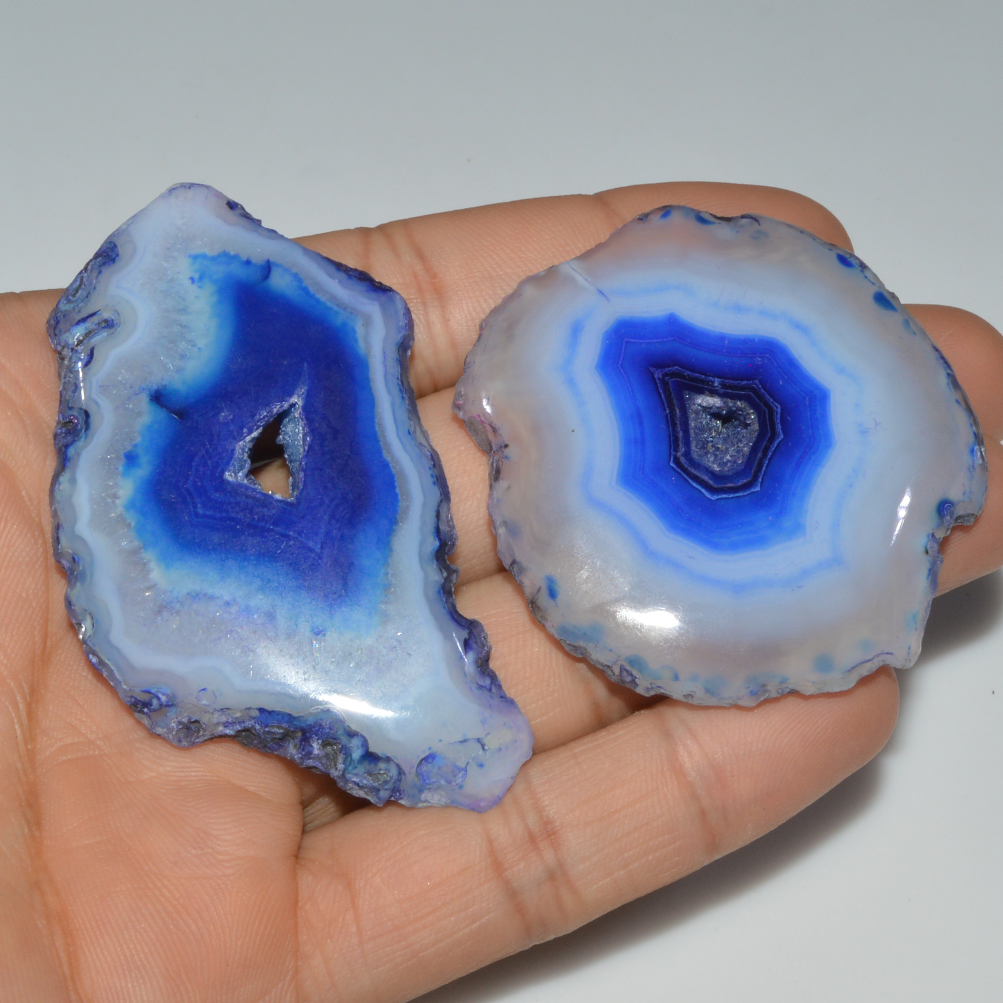 2 Pcs 289 Cts Natural Agate Silces Gemstone Lot 70x35 53x48mm 3366