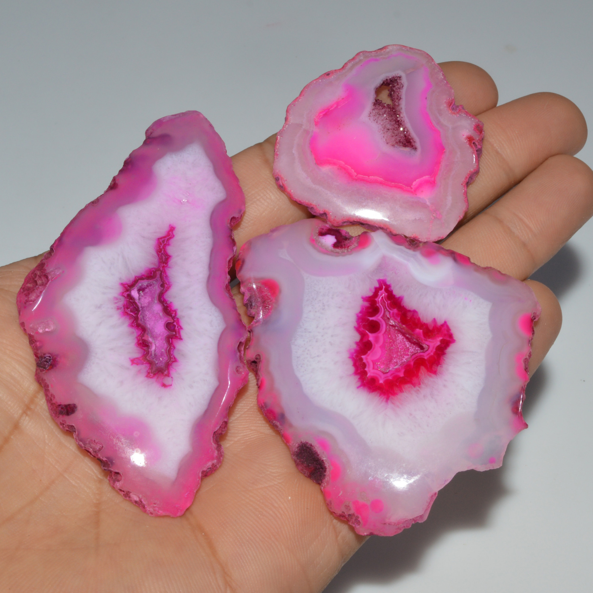 3 Pcs 393 Cts Natural Agate Silces Gemstone Lot 83x39 42x40mm 3368