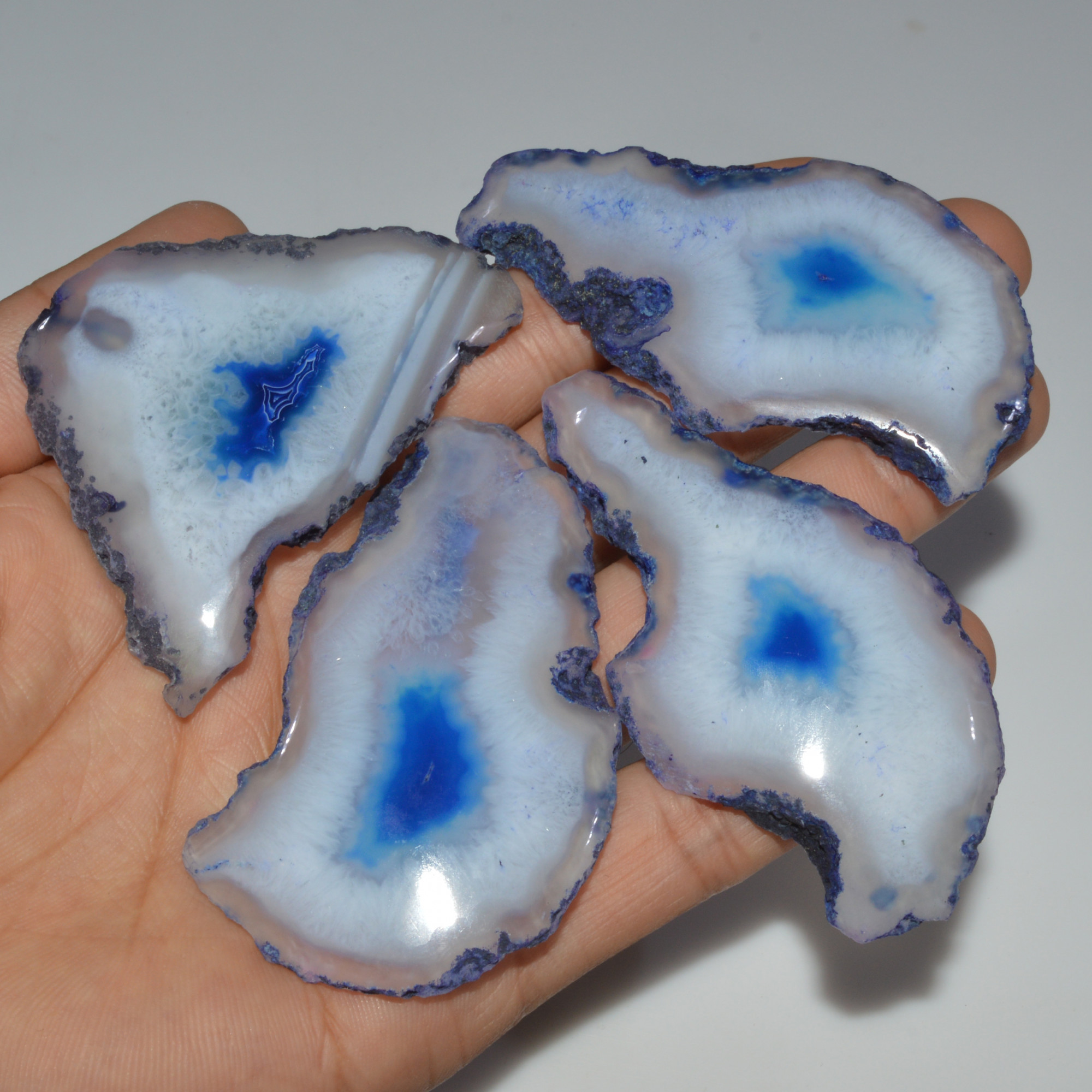 4 Pcs 574 Cts Natural Agate Silces Gemstone Lot 70x35 65x40mm 3373
