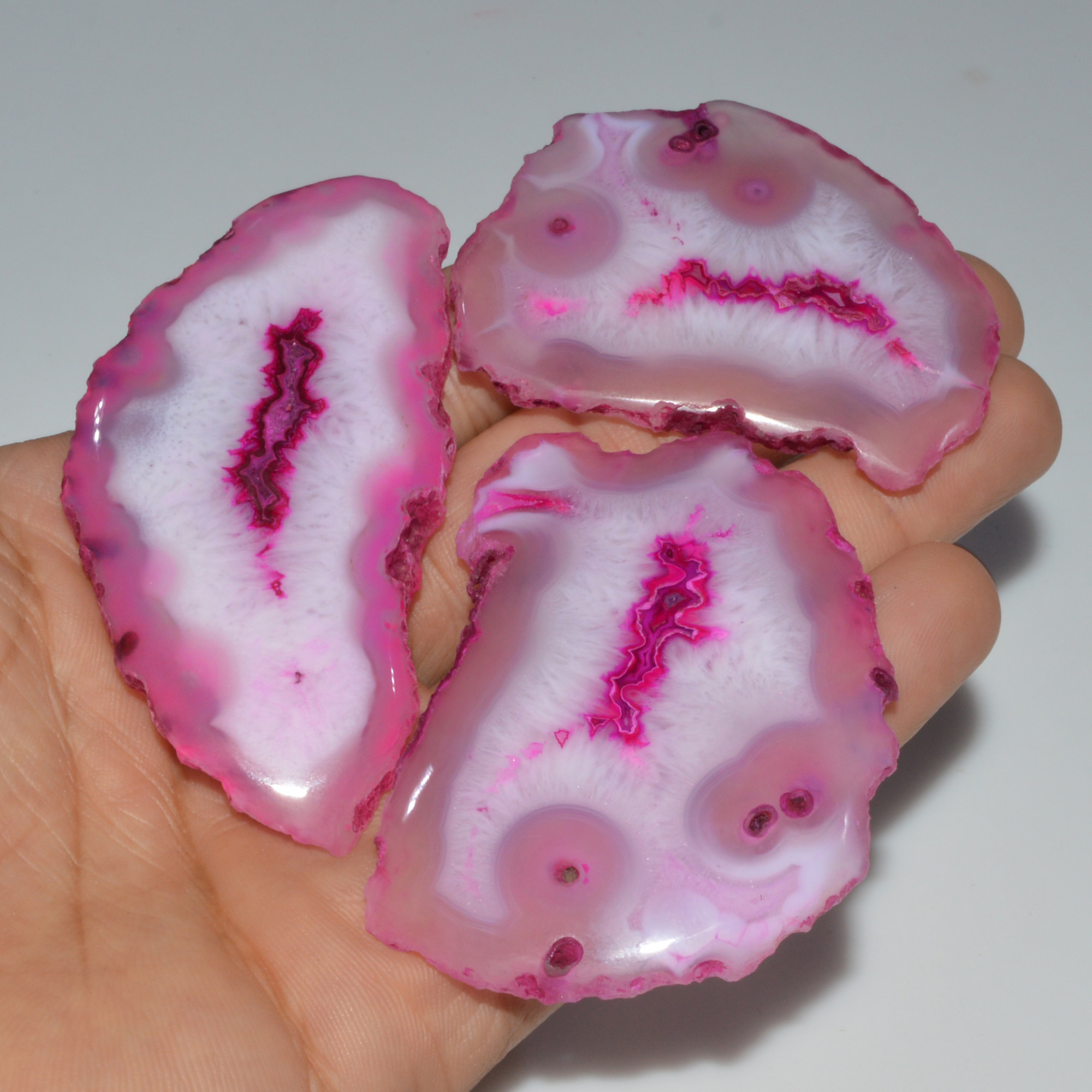 3 Pcs 468 Cts Natural Agate Silces Gemstone Lot 75x36 57x42mm 3374