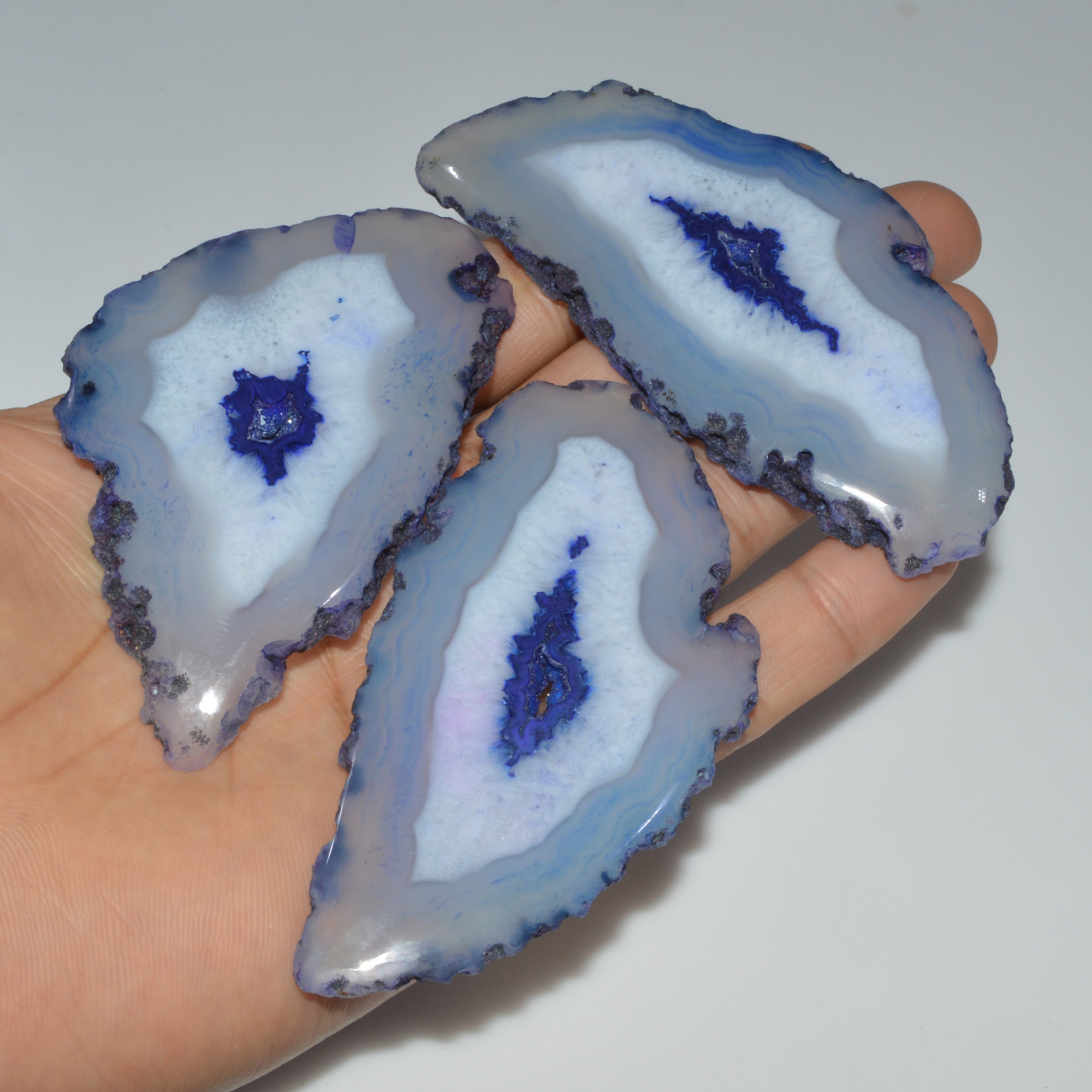 3 Pcs 743 Cts Natural Agate Silces Gemstone Lot 95x40 85x50mm 3375