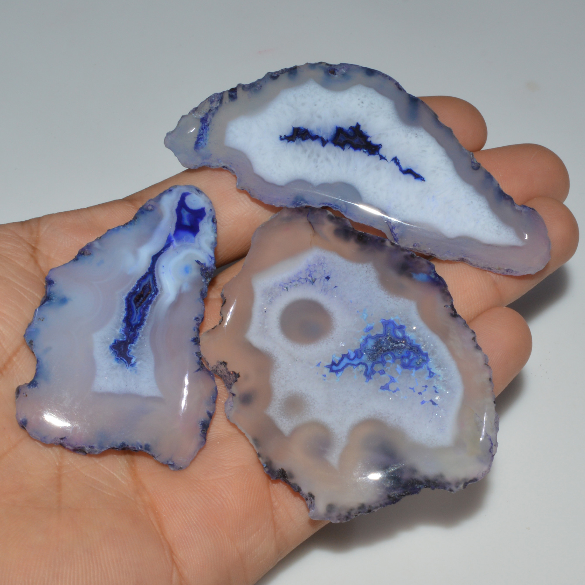 3 Pcs 423 Cts Natural Agate Silces Gemstone Lot 80x34 58x35mm 3376