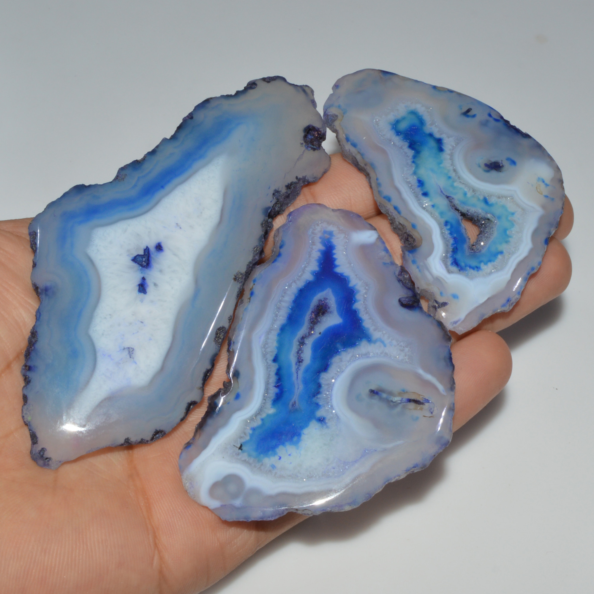 3 Pcs 627 Cts Natural Agate Silces Gemstone Lot 98x38 70x42mm 3377