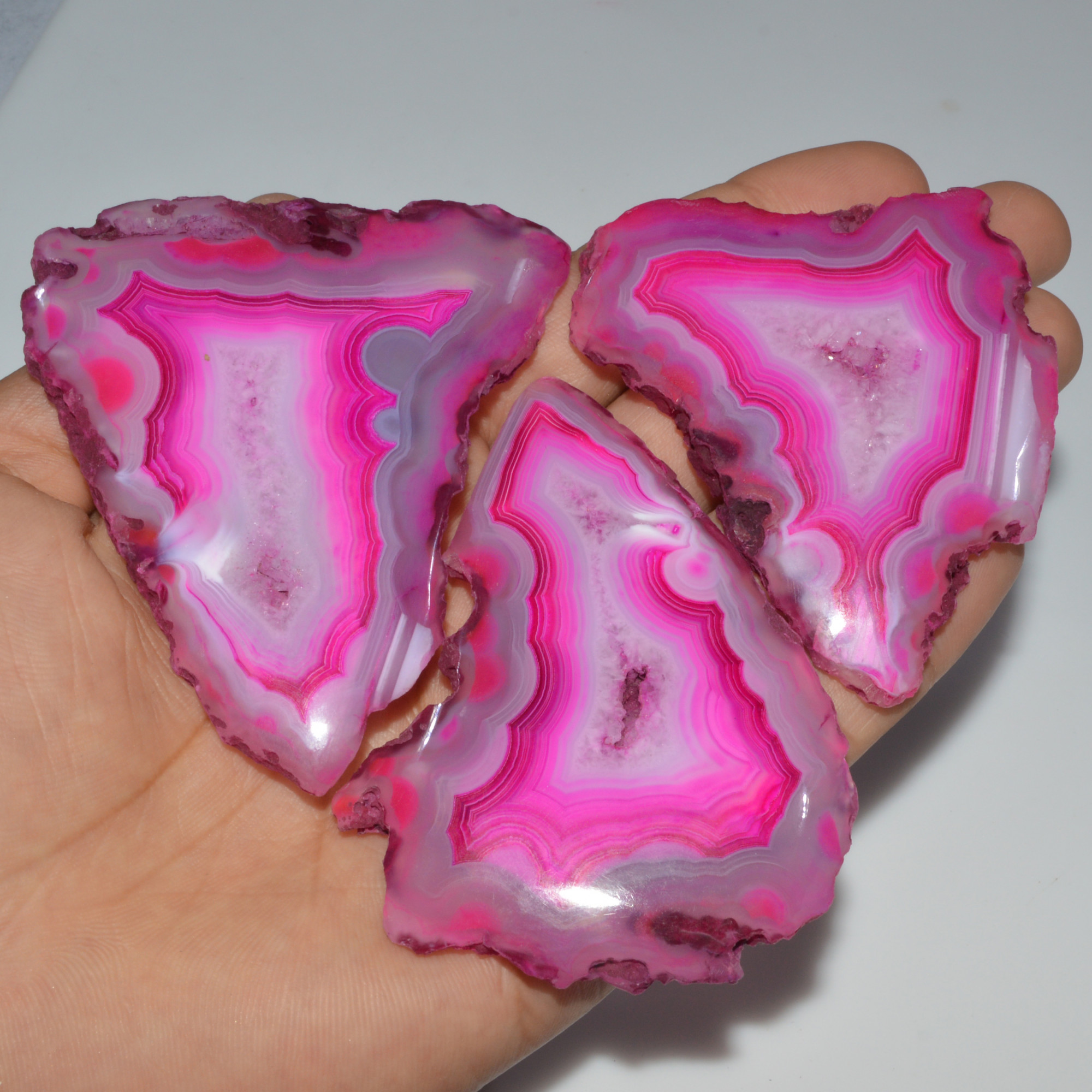 3 Pcs 766 Cts Natural Agate Silces Gemstone Lot 80x60 70x50mm 3378