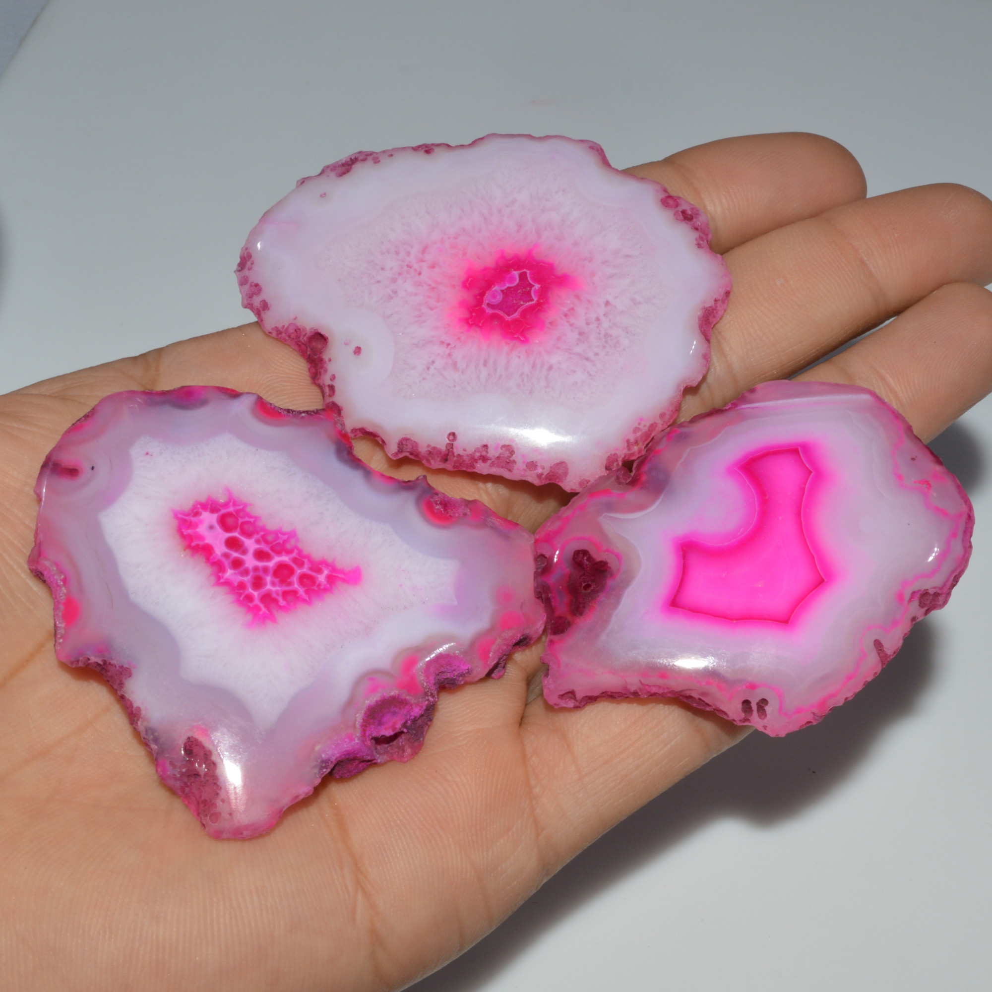 3 Pcs 437 Cts Natural Agate Silces Gemstone Lot 62x48 55x35mm 3379