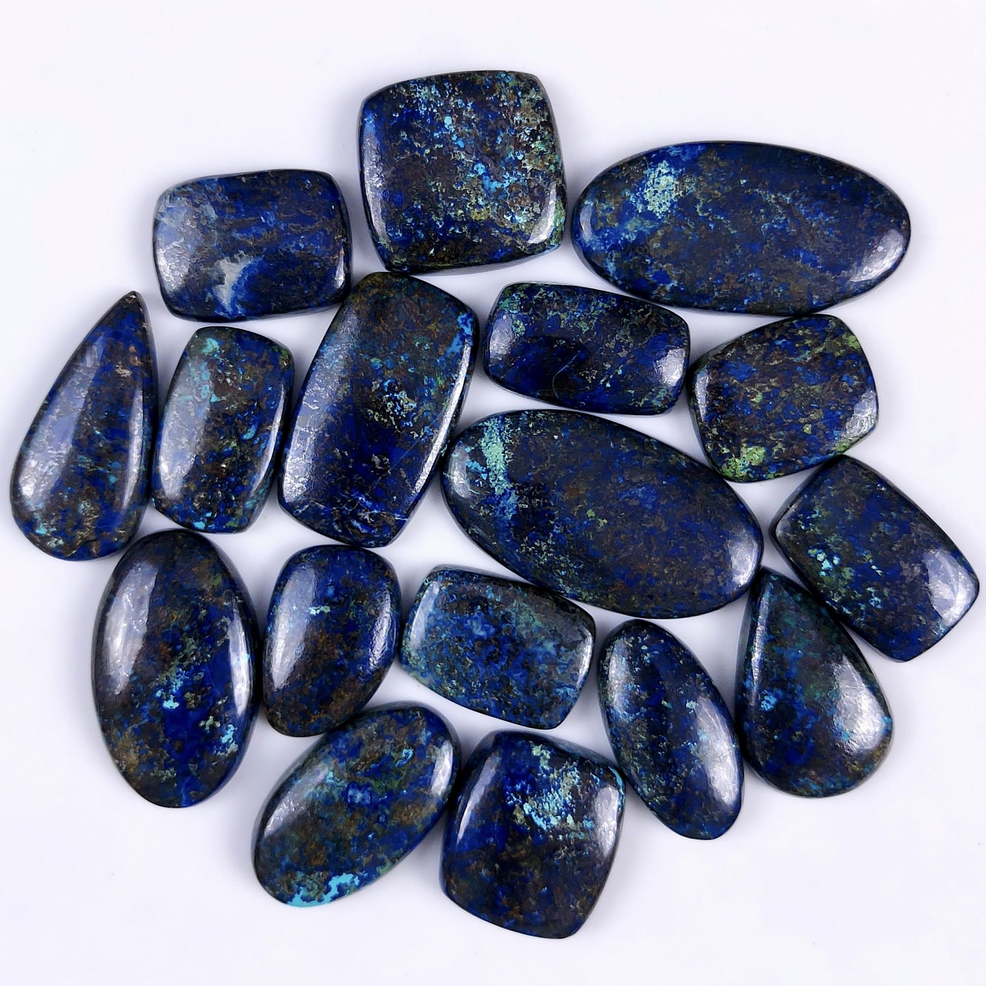 17Pcs 499Cts Natural Blue Azurite Gemstone Cabochon Lot Azurite Crystal Pendant Necklace Azurite Jewelry For Crystal Healing 33x20 21x14mm#G-338