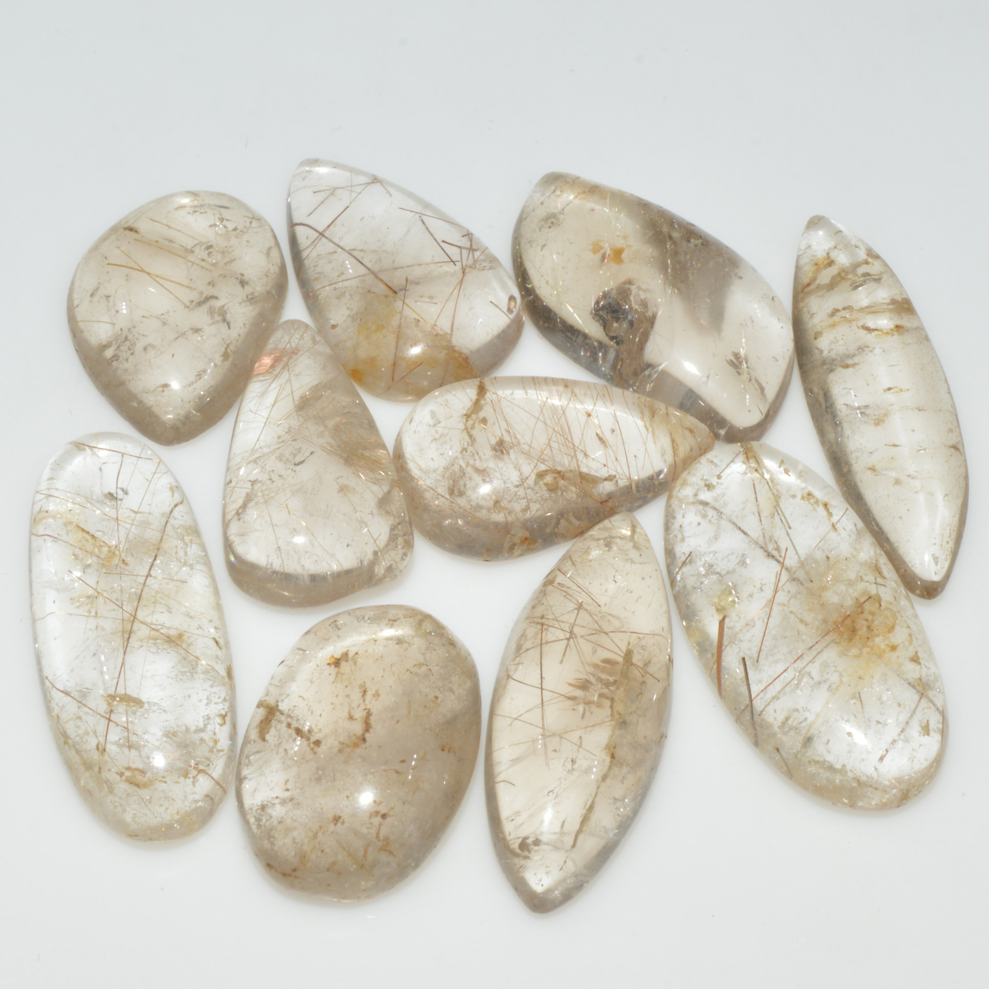 10 Pcs 142 Cts Natural Rutile Quartz Mixed Shape Cabochon Loose Gemstone Lot 28x7 15x9mm 3382