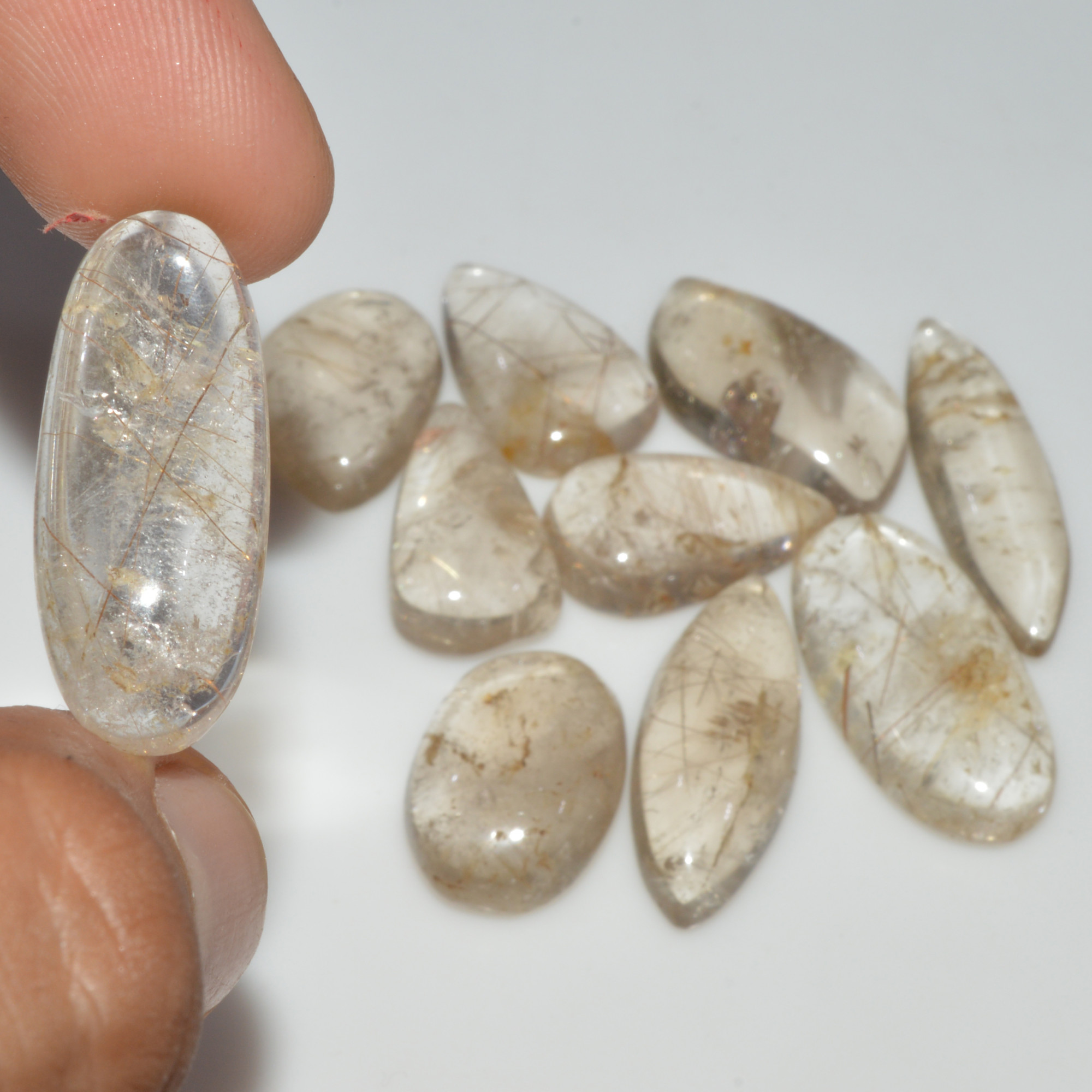 10 Pcs 142 Cts Natural Rutile Quartz Mixed Shape Cabochon Loose Gemstone Lot 28x7 15x9mm 3382