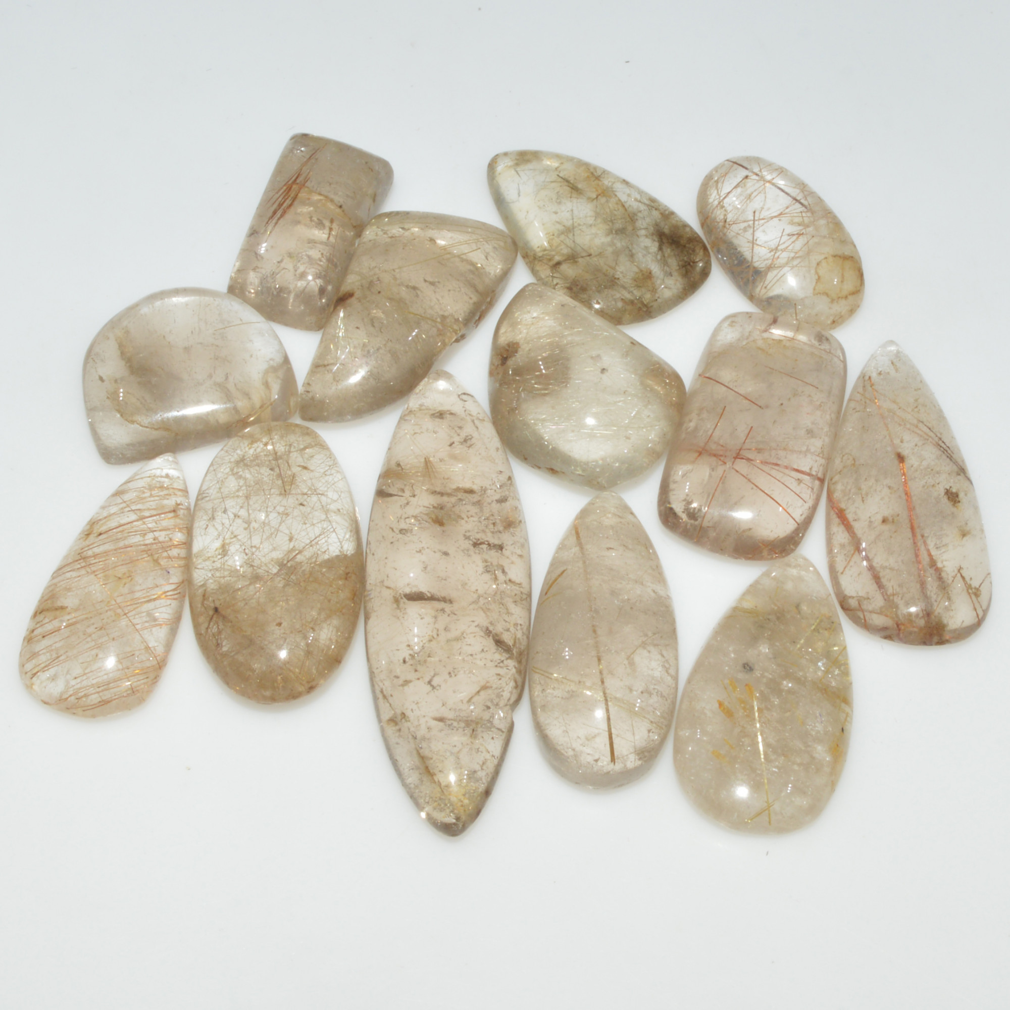 12 Pcs 148 Cts Natural Rutile Quartz Mixed Shape Cabochon Loose Gemstone Lot 37x10 15x7mm 3383