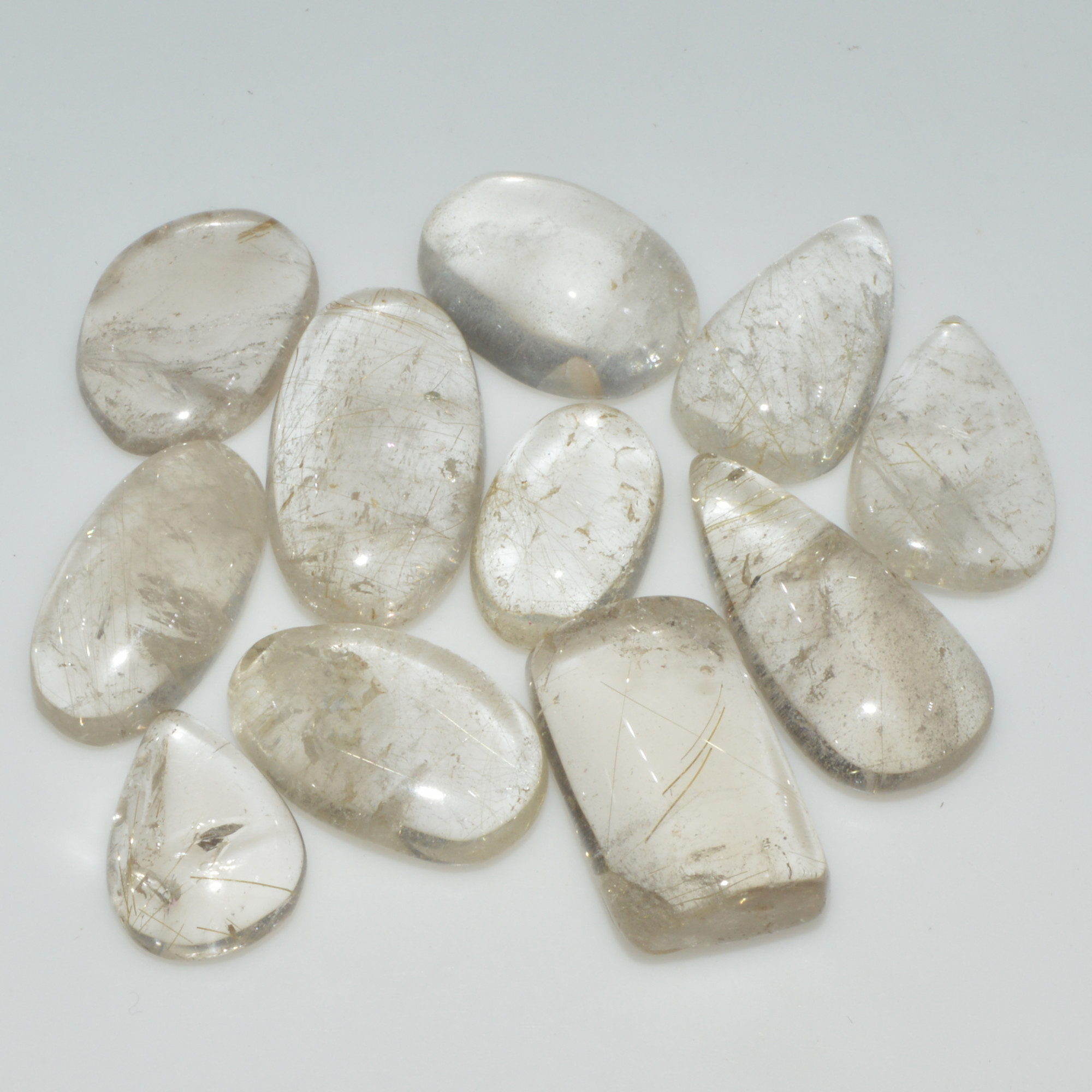 11 Pcs 141 Cts Natural Rutile Quartz Mixed Shape Cabochon Loose Gemstone Lot 24x10 15x10mm 3384