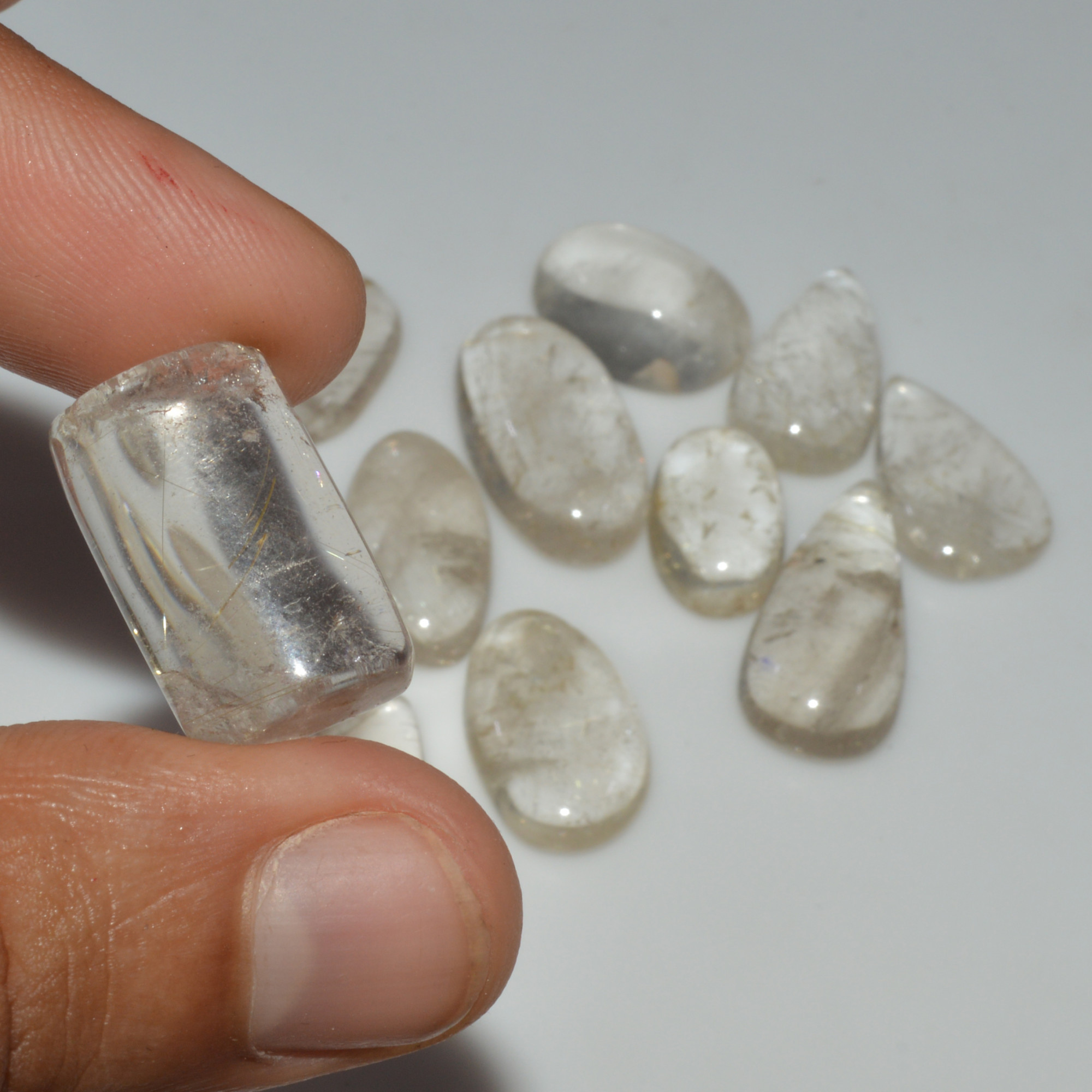 11 Pcs 141 Cts Natural Rutile Quartz Mixed Shape Cabochon Loose Gemstone Lot 24x10 15x10mm 3384