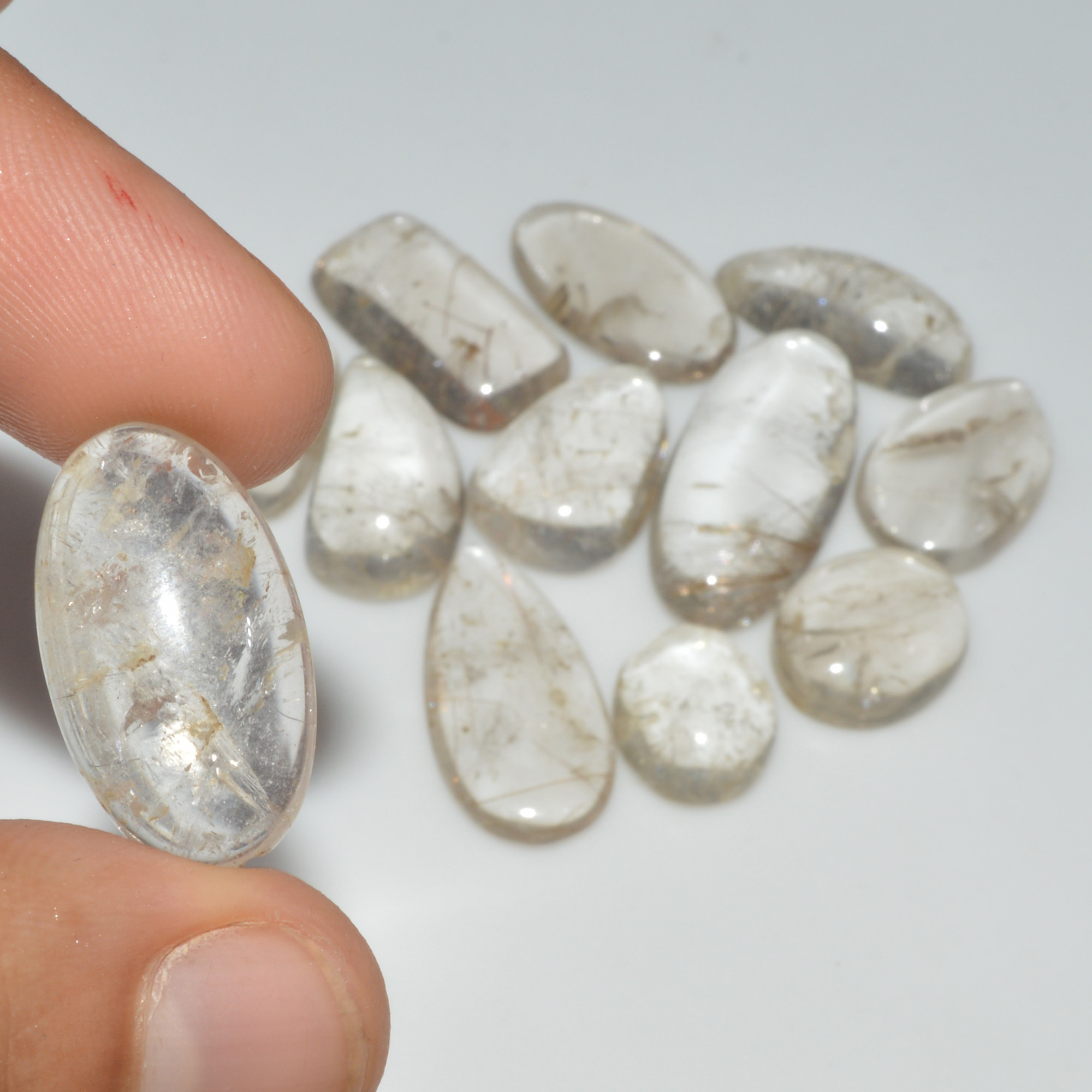 12 Pcs 174 Cts Natural Rutile Quartz Mixed Shape Cabochon Loose Gemstone Lot 29x12 14x10mm 3385