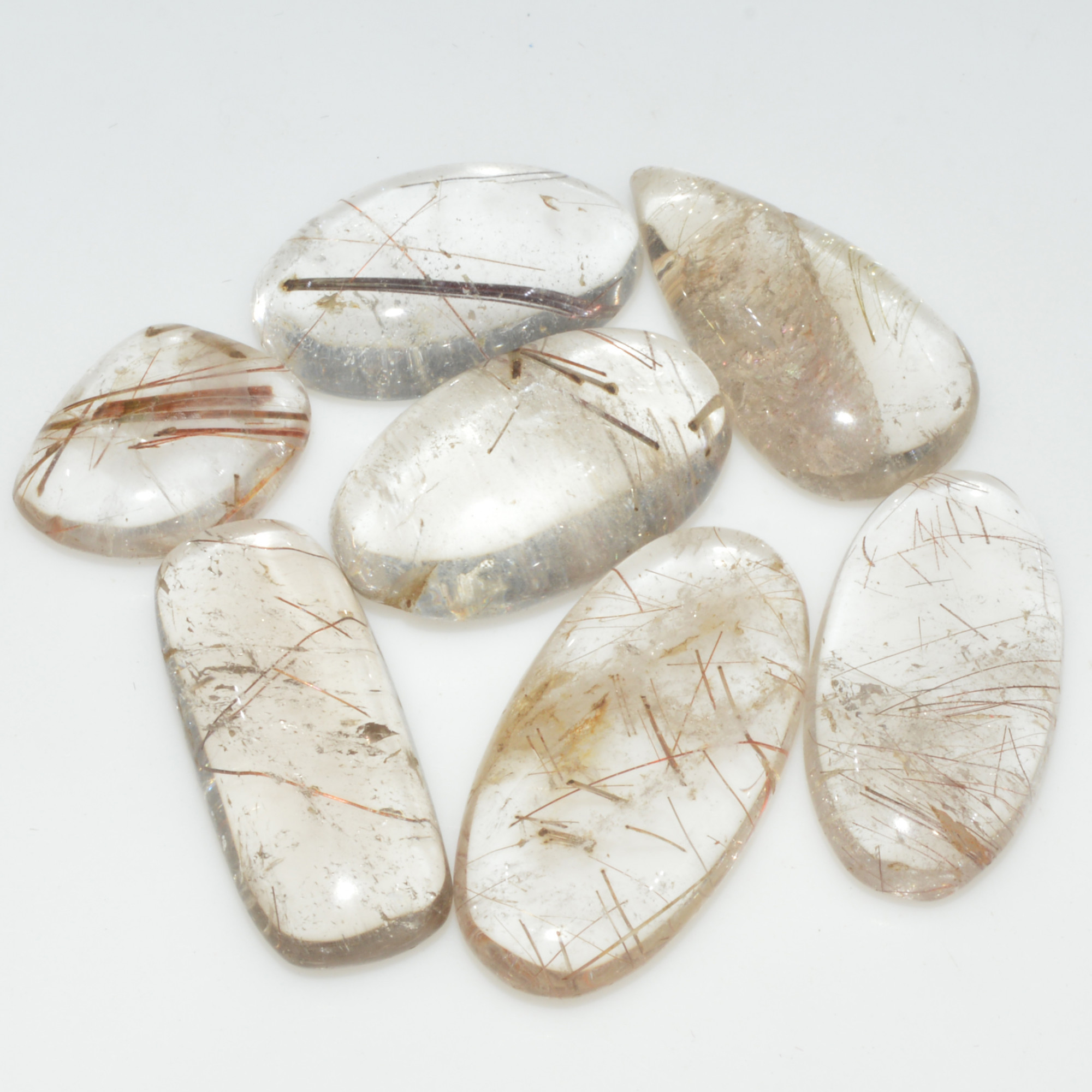 7 Pcs 91 Cts Natural Rutile Quartz Mixed Shape Cabochon Loose Gemstone Lot 25x10 14x10mm 3386