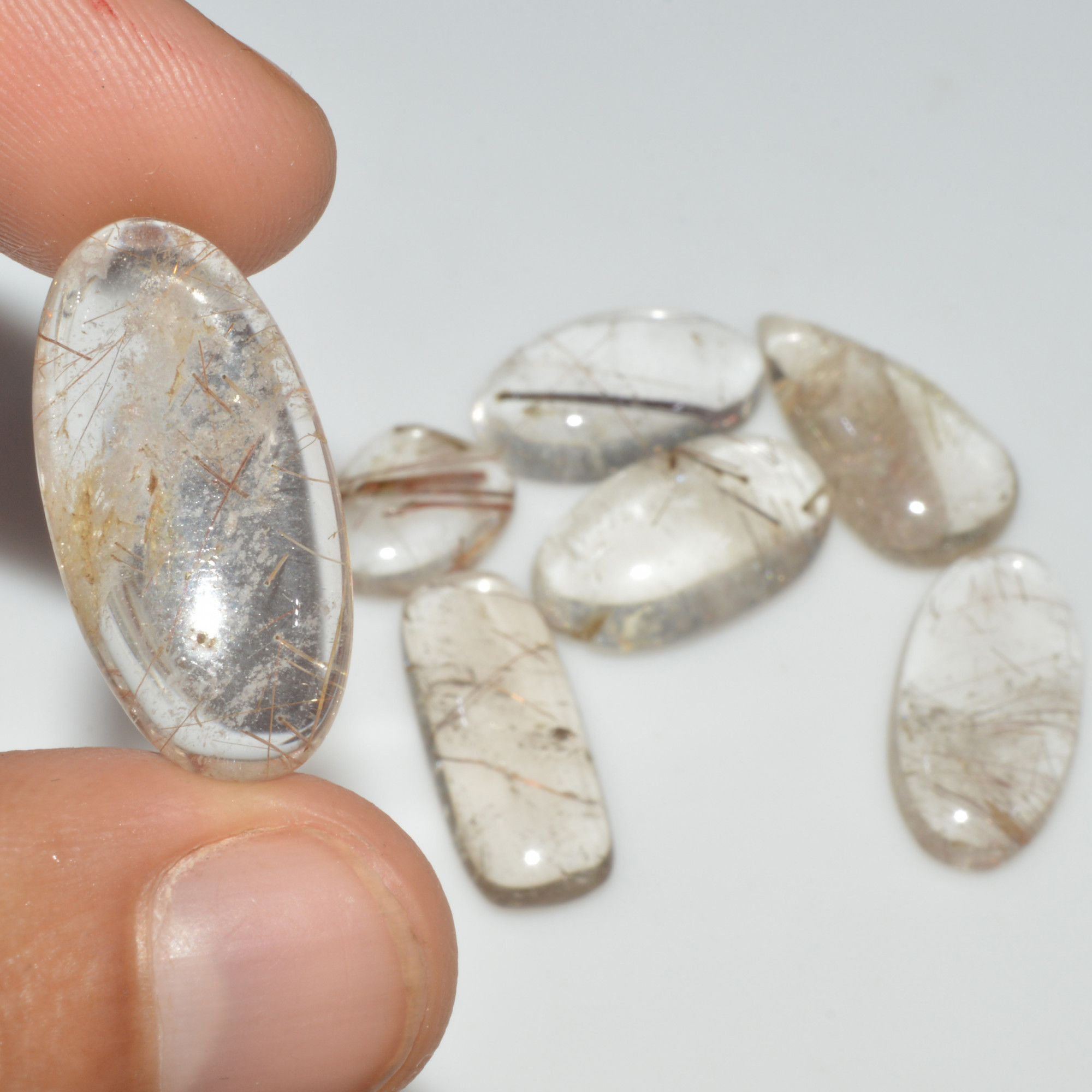 7 Pcs 91 Cts Natural Rutile Quartz Mixed Shape Cabochon Loose Gemstone Lot 25x10 14x10mm 3386