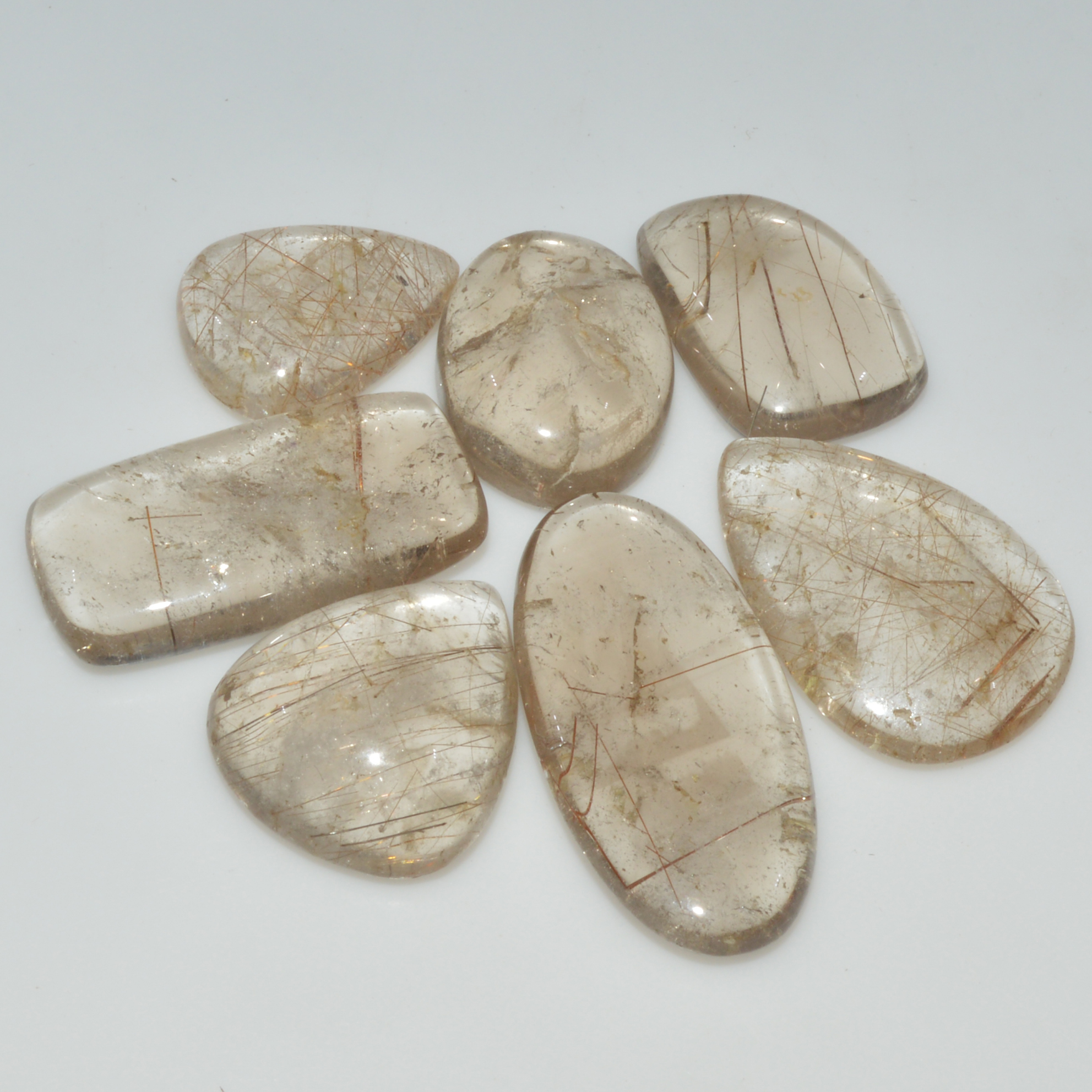 7 Pcs 145 Cts Natural Rutile Quartz Mixed Shape Cabochon Loose Gemstone Lot 31x15 18x14mm 3388