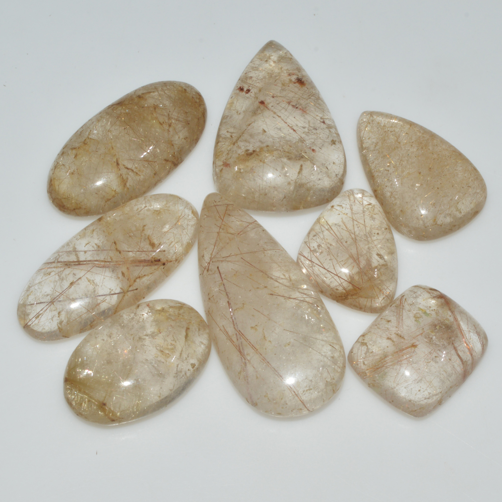 8 Pcs 176 Cts Natural Rutile Quartz Mixed Shape Cabochon Loose Gemstone Lot 35x15 19x14mm 3389