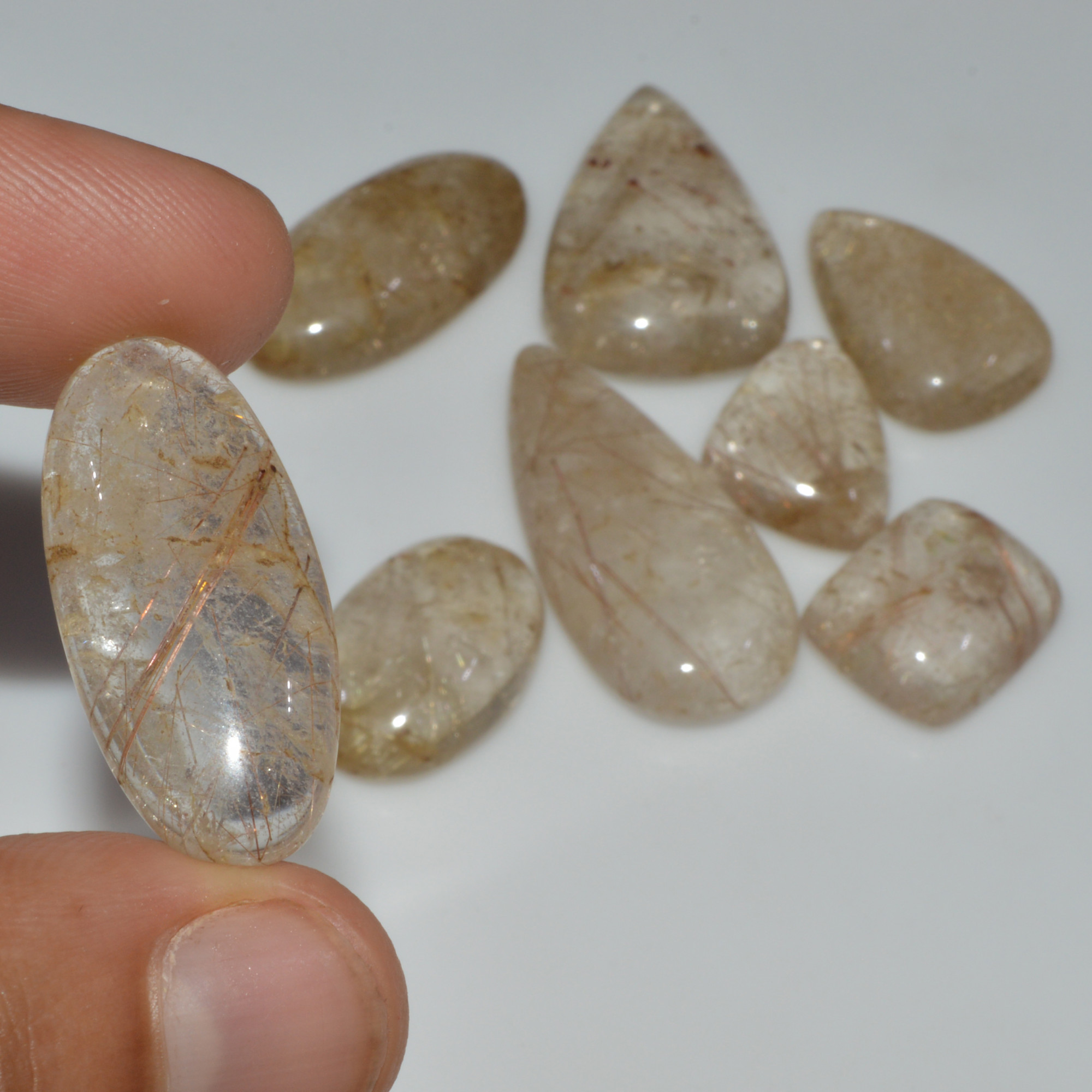 8 Pcs 176 Cts Natural Rutile Quartz Mixed Shape Cabochon Loose Gemstone Lot 35x15 19x14mm 3389