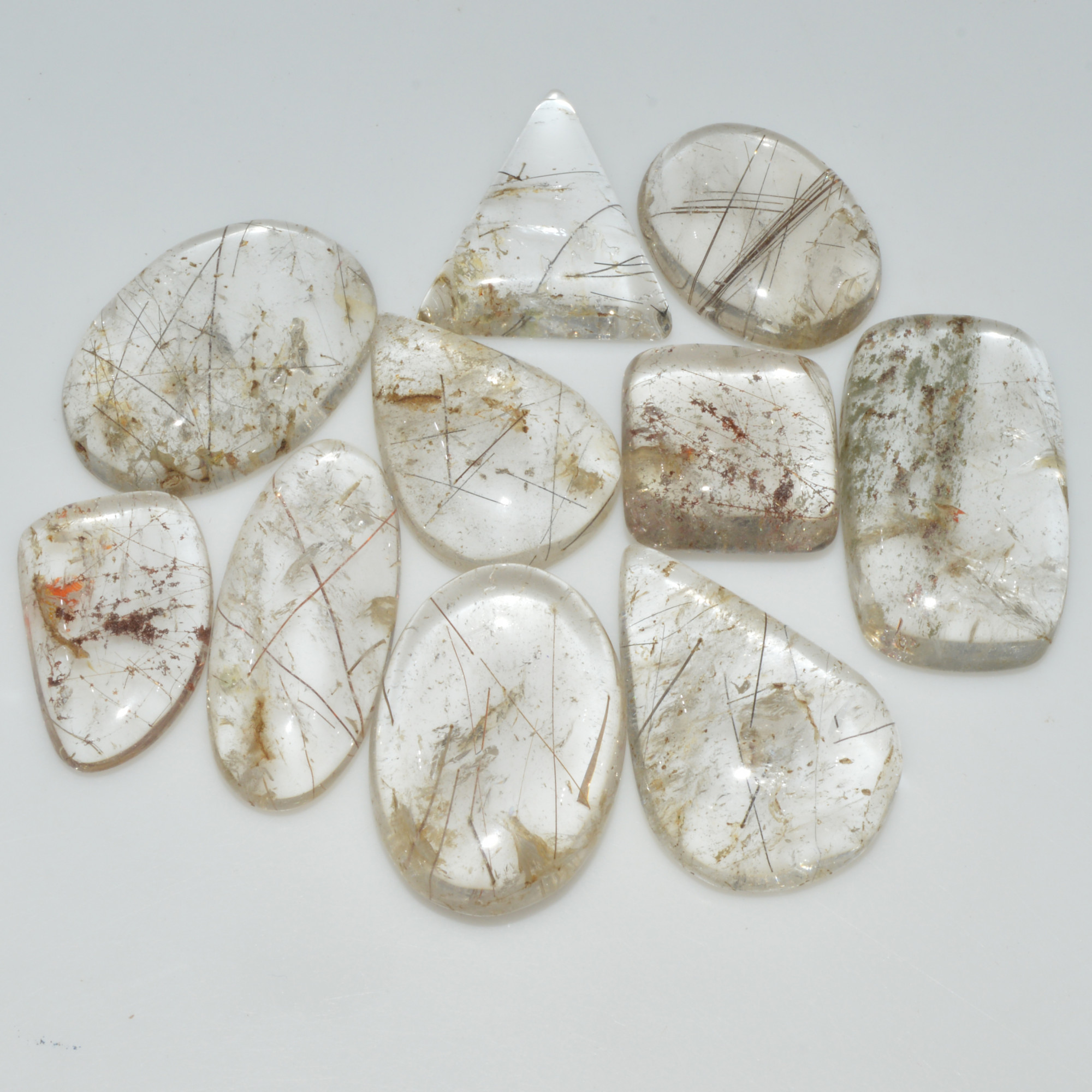 10 Pcs 210 Cts Natural Rutile Quartz Mixed Shape Cabochon Loose Gemstone Lot 30x15 20x13mm 3390