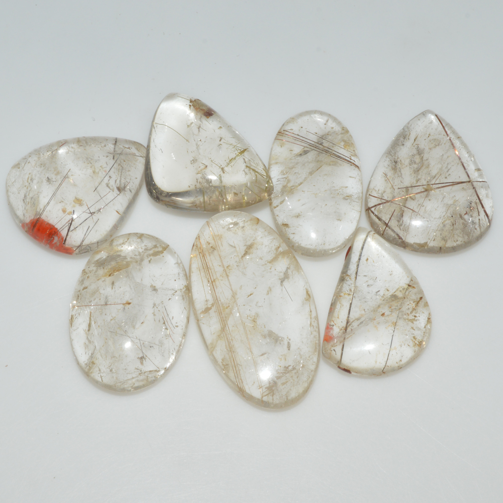 7 Pcs 170 Cts Natural Rutile Quartz Mixed Shape Cabochon Loose Gemstone Lot 30x11 20x15mm 3391