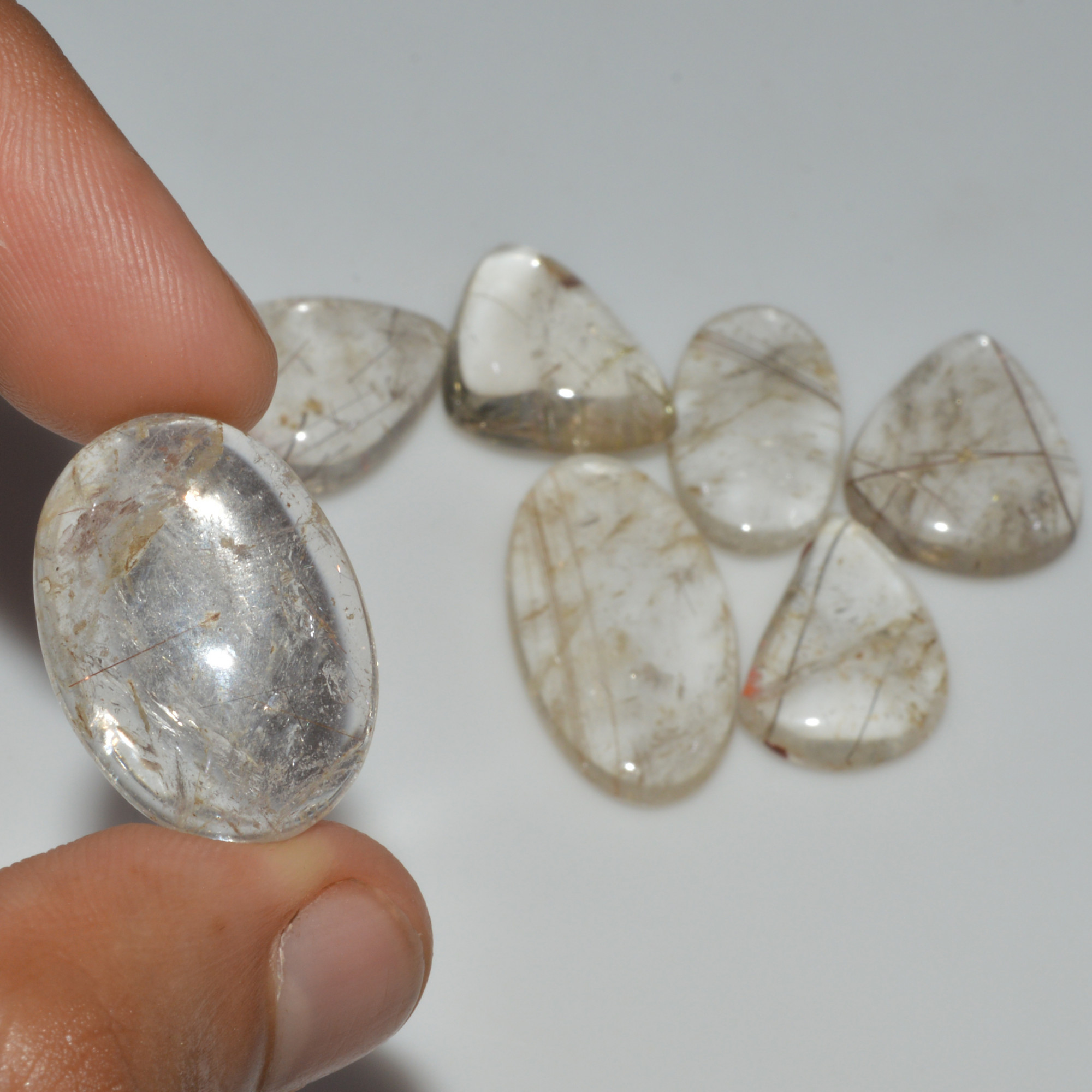 7 Pcs 170 Cts Natural Rutile Quartz Mixed Shape Cabochon Loose Gemstone Lot 30x11 20x15mm 3391