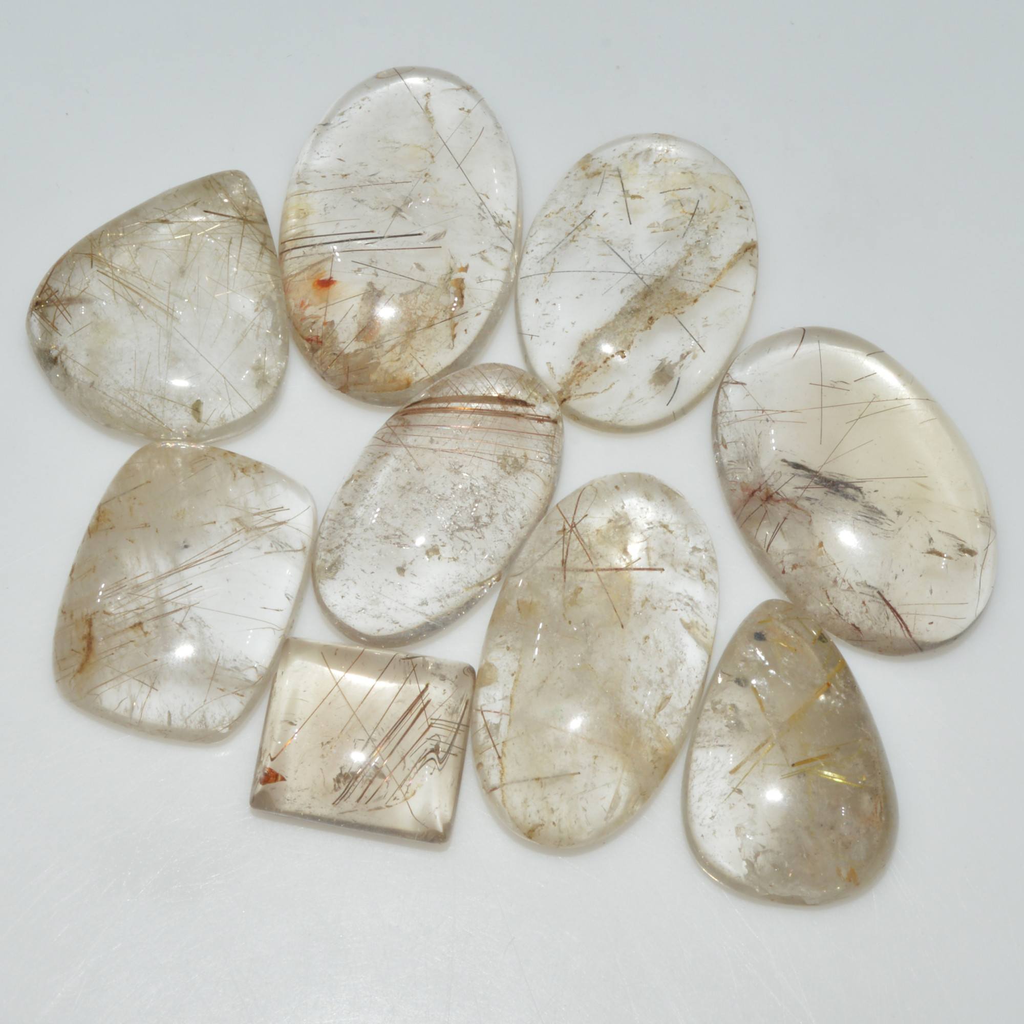 9 Pcs 209 Cts Natural Rutile Quartz Mixed Shape Cabochon Loose Gemstone Lot 30x15 21x15mm 3392
