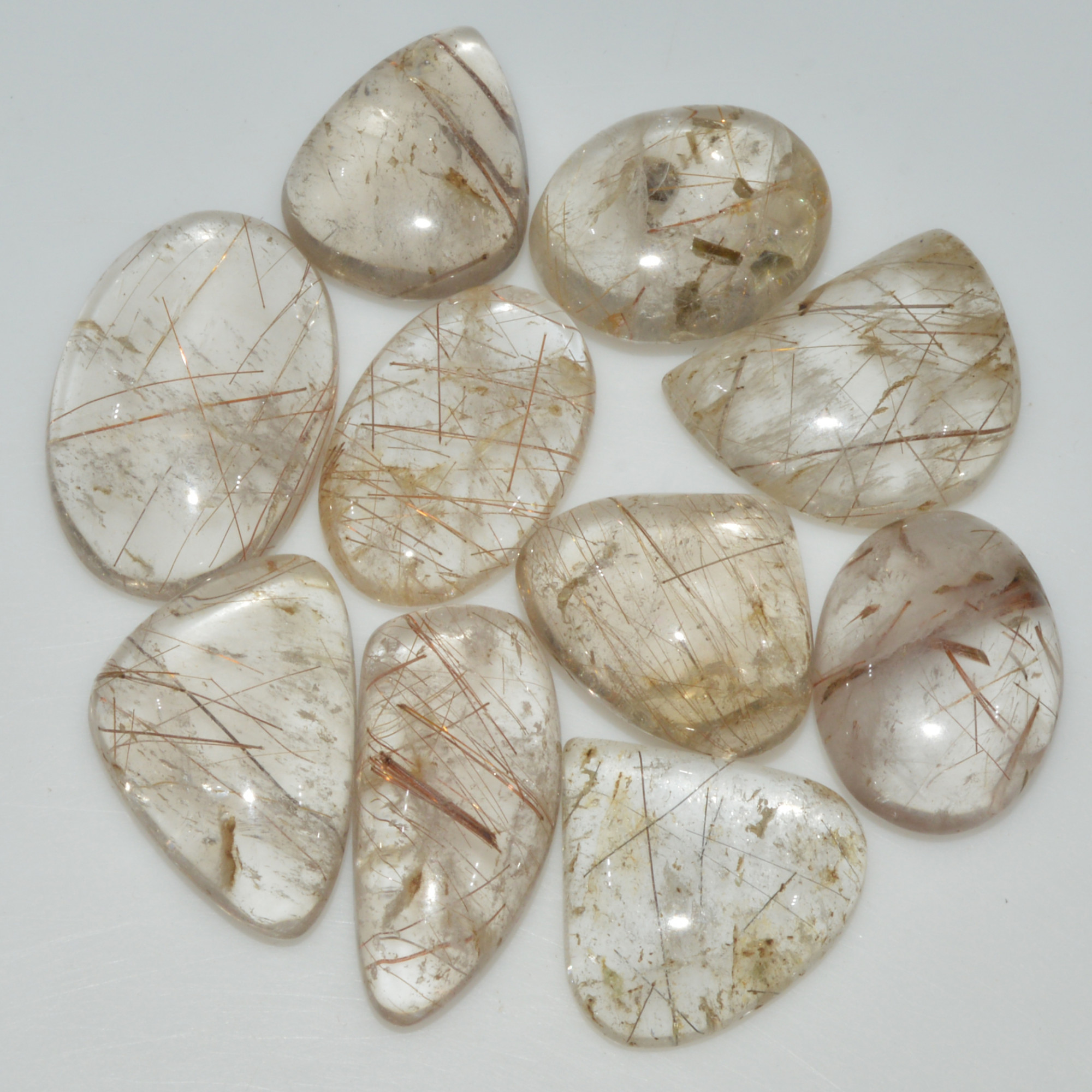 10 Pcs 220 Cts Natural Rutile Quartz Mixed Shape Cabochon Loose Gemstone Lot 27x18 13x13mm 3393