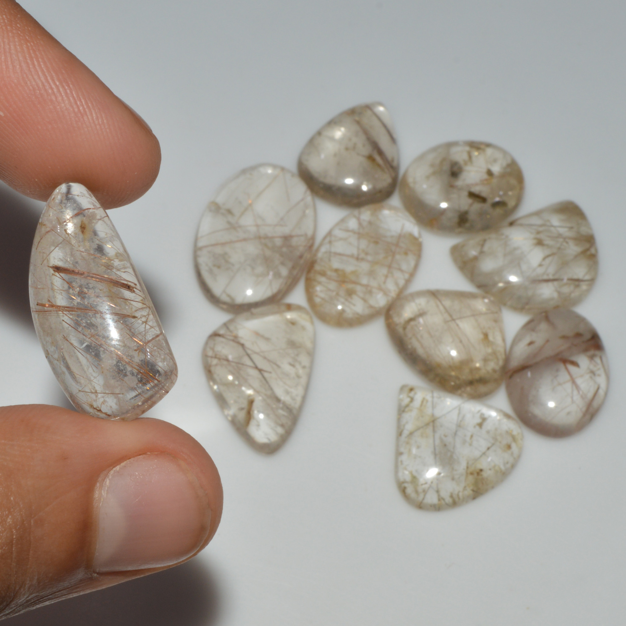 10 Pcs 220 Cts Natural Rutile Quartz Mixed Shape Cabochon Loose Gemstone Lot 27x18 13x13mm 3393
