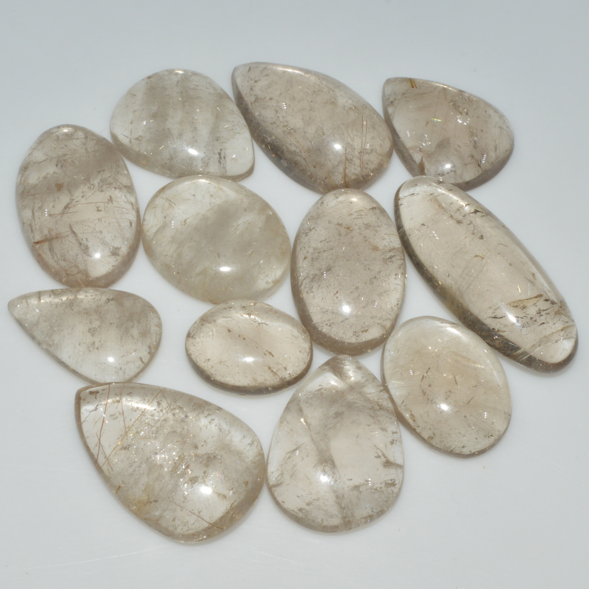 12 Pcs 237 Cts Natural Rutile Quartz Mixed Shape Cabochon Loose Gemstone Lot 34x14 14x10mm 3394