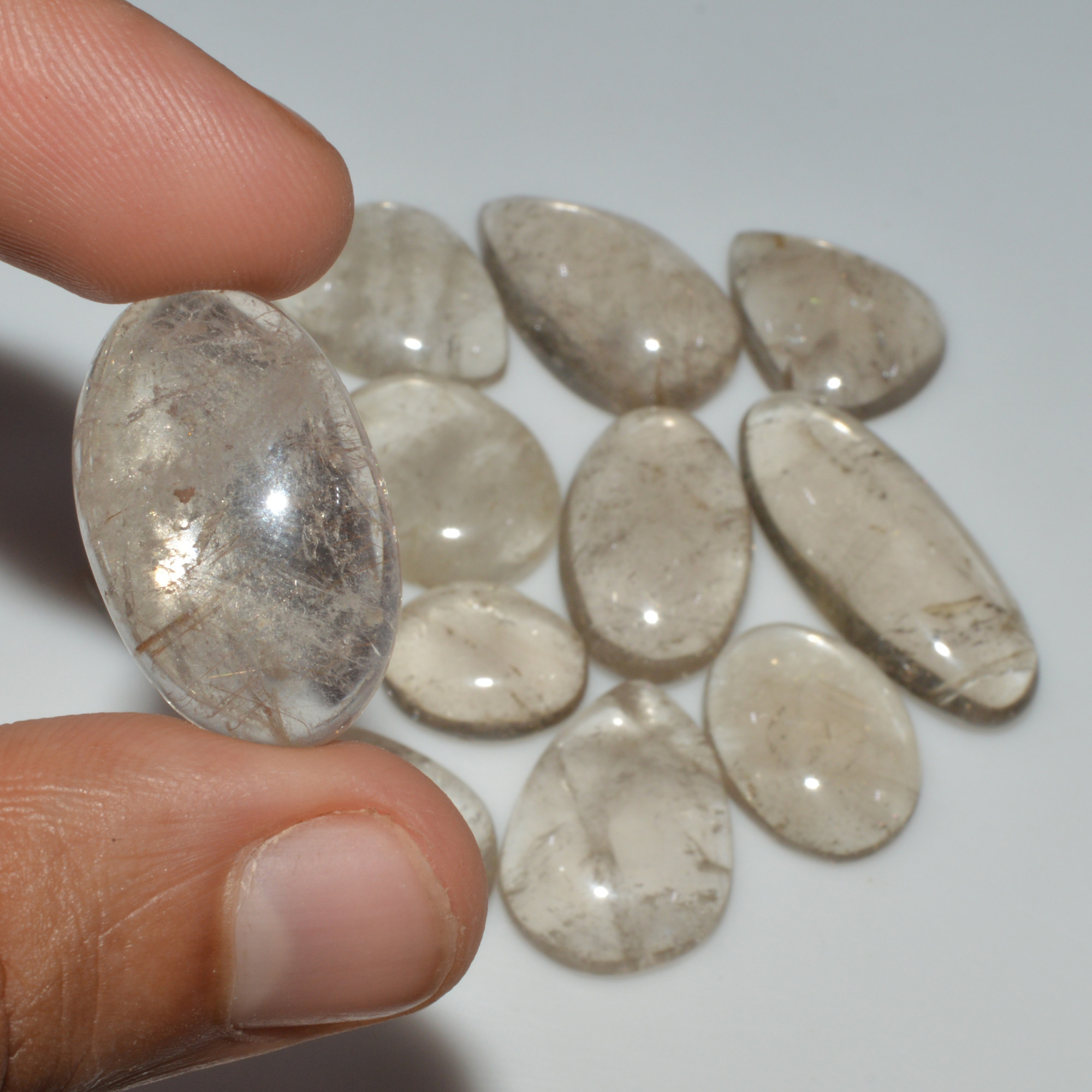 12 Pcs 237 Cts Natural Rutile Quartz Mixed Shape Cabochon Loose Gemstone Lot 34x14 14x10mm 3394