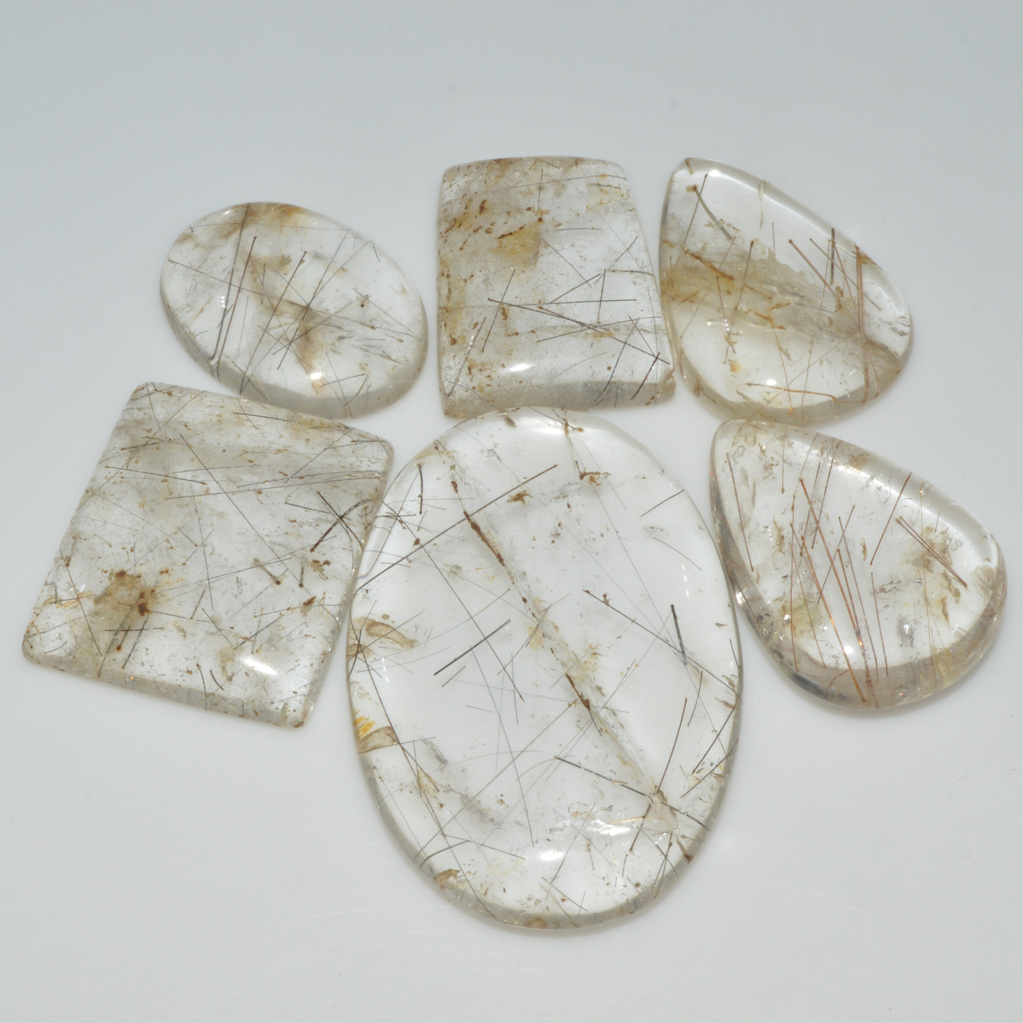 6 Pcs 295 Cts Natural Rutile Quartz Mixed Shape Cabochon Loose Gemstone Lot 45x30 25x18mm 3395