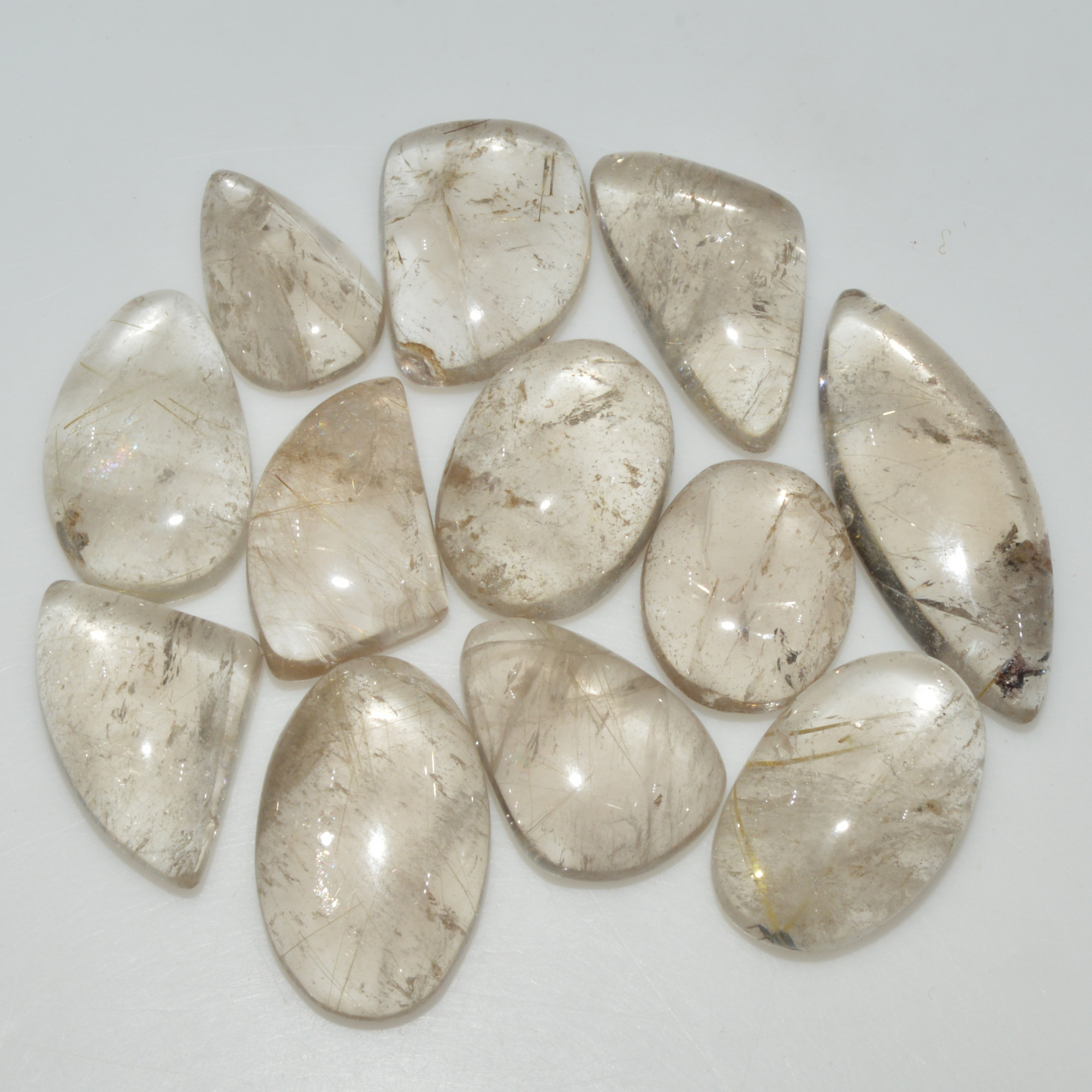 12 Pcs 162 Cts Natural Rutile Quartz Mixed Shape Cabochon Loose Gemstone Lot 30x10 15x10mm 3396