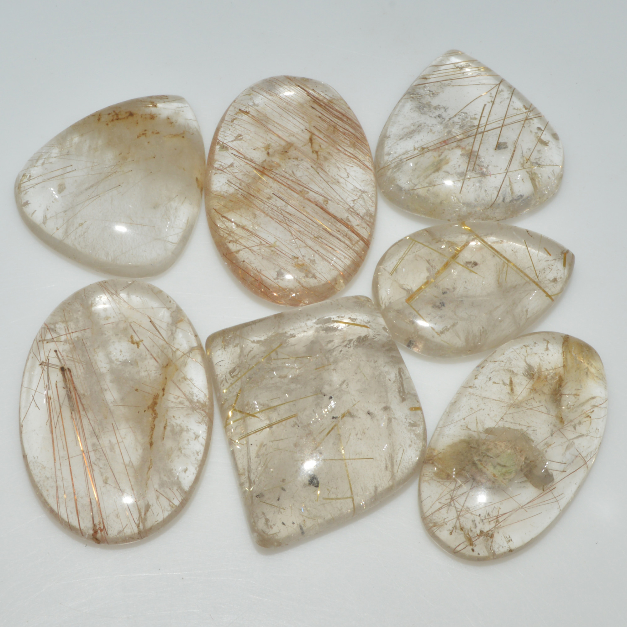 7 Pcs 225 Cts Natural Rutile Quartz Mixed Shape Cabochon Loose Gemstone Lot 30x20 24x20mm 3397