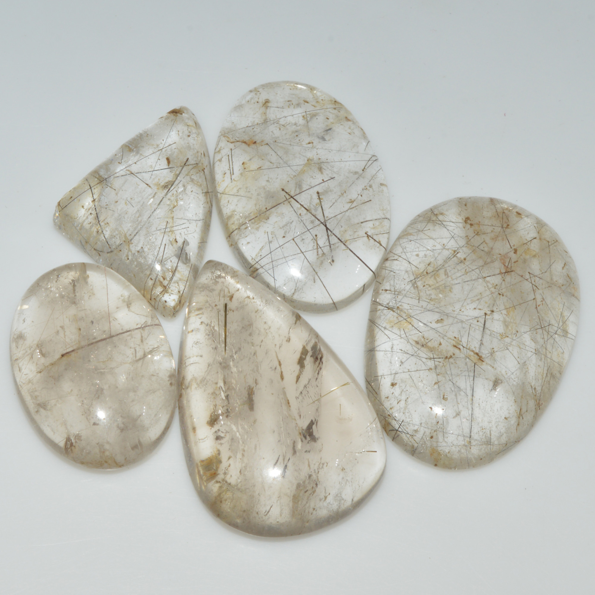 5 Pcs 262 Cts Natural Rutile Quartz Mixed Shape Cabochon Loose Gemstone Lot 40x25 27x19mm 3398