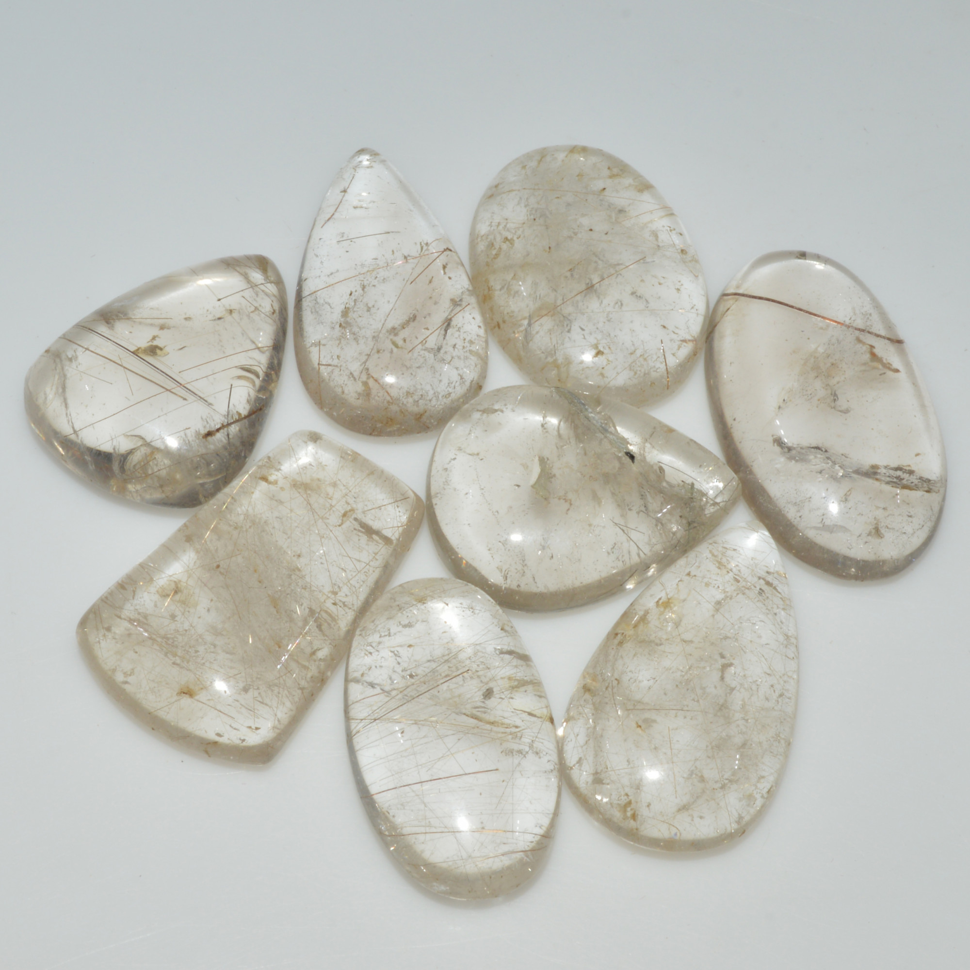 8 Pcs 215 Cts Natural Rutile Quartz Mixed Shape Cabochon Loose Gemstone Lot 30x15 24x18mm 3399