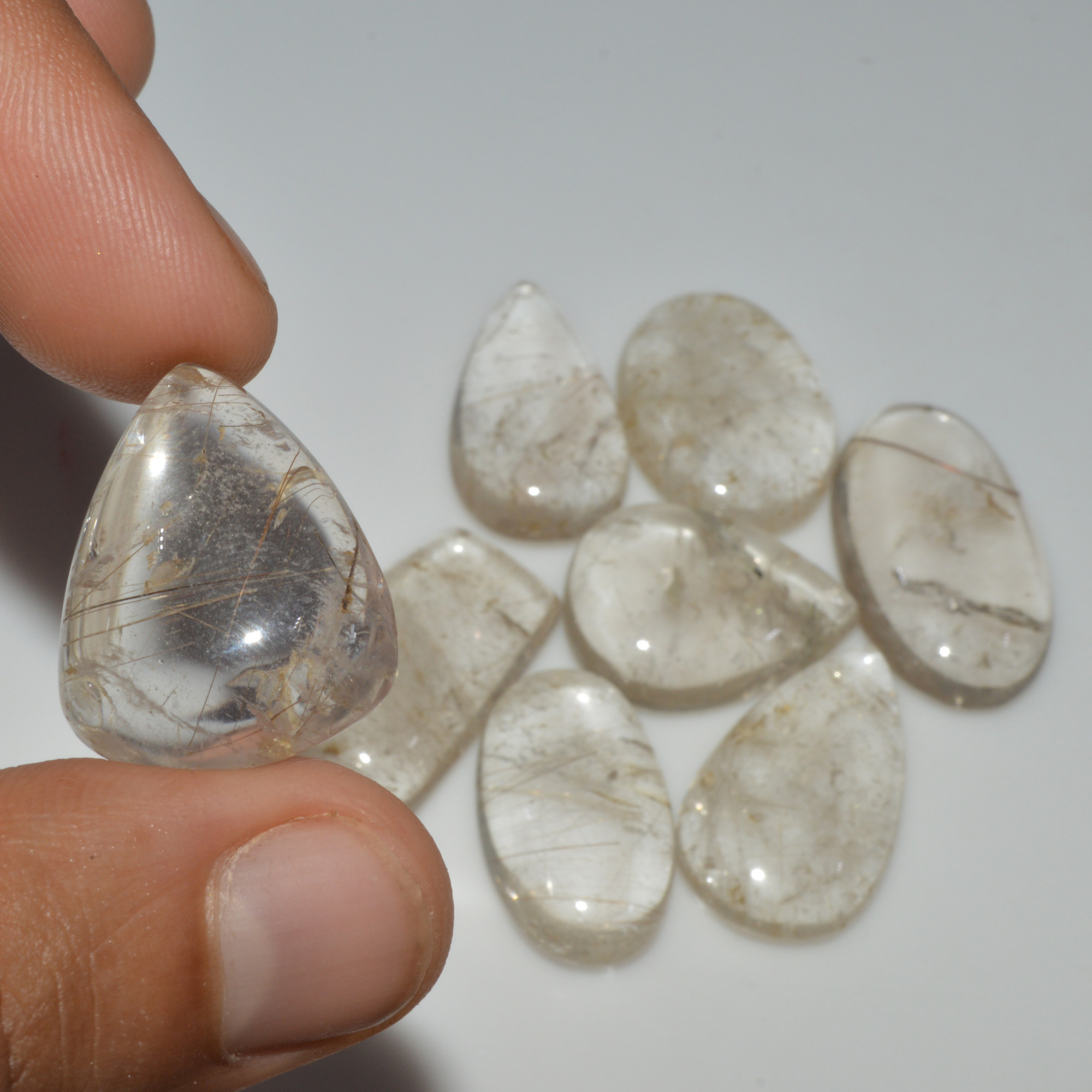 8 Pcs 215 Cts Natural Rutile Quartz Mixed Shape Cabochon Loose Gemstone Lot 30x15 24x18mm 3399
