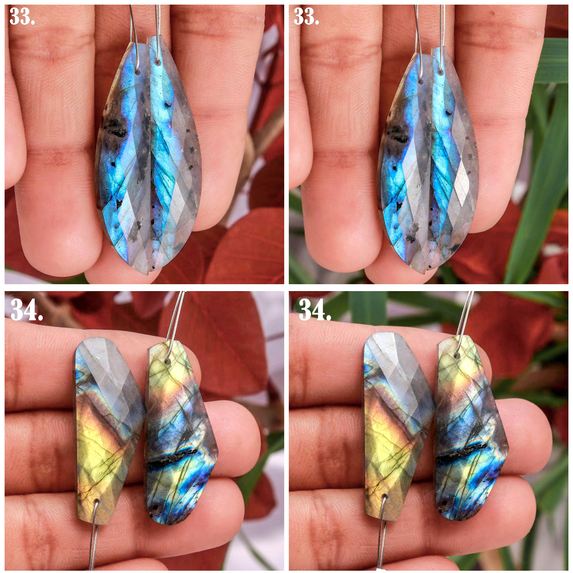 Natural Faceted Labradorite  Front To Back Drilled Earring Pair Loose Gemstone