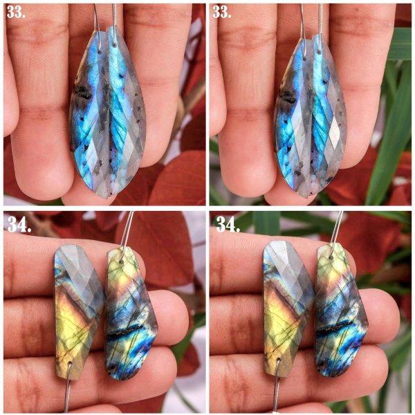 Natural Faceted Labradorite  Front To Back Drilled Earring Pair Loose Gemstone