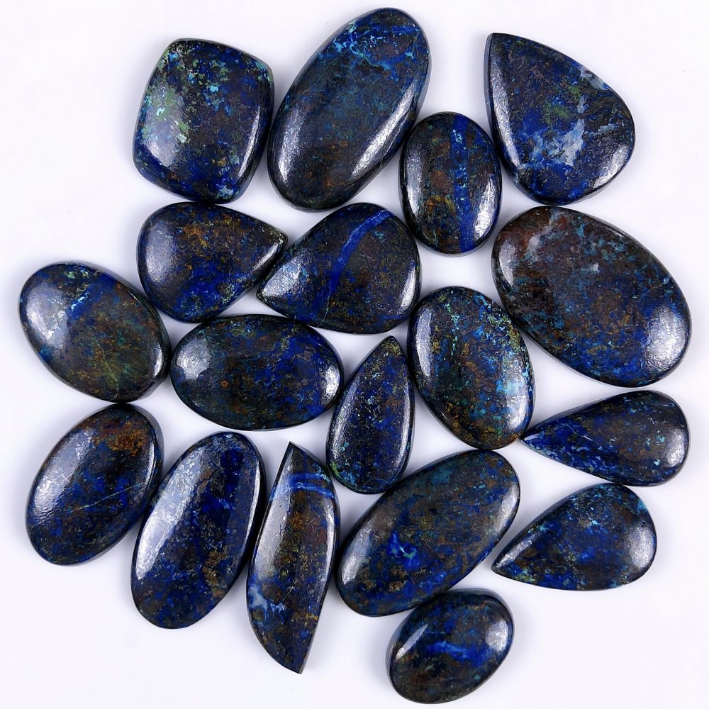 18Pcs 513Cts Natural Blue Azurite Gemstone Cabochon Lot Azurite Crystal Pendant Necklace Azurite Jewelry For Crystal Healing 33x20 20x12mm#G-340