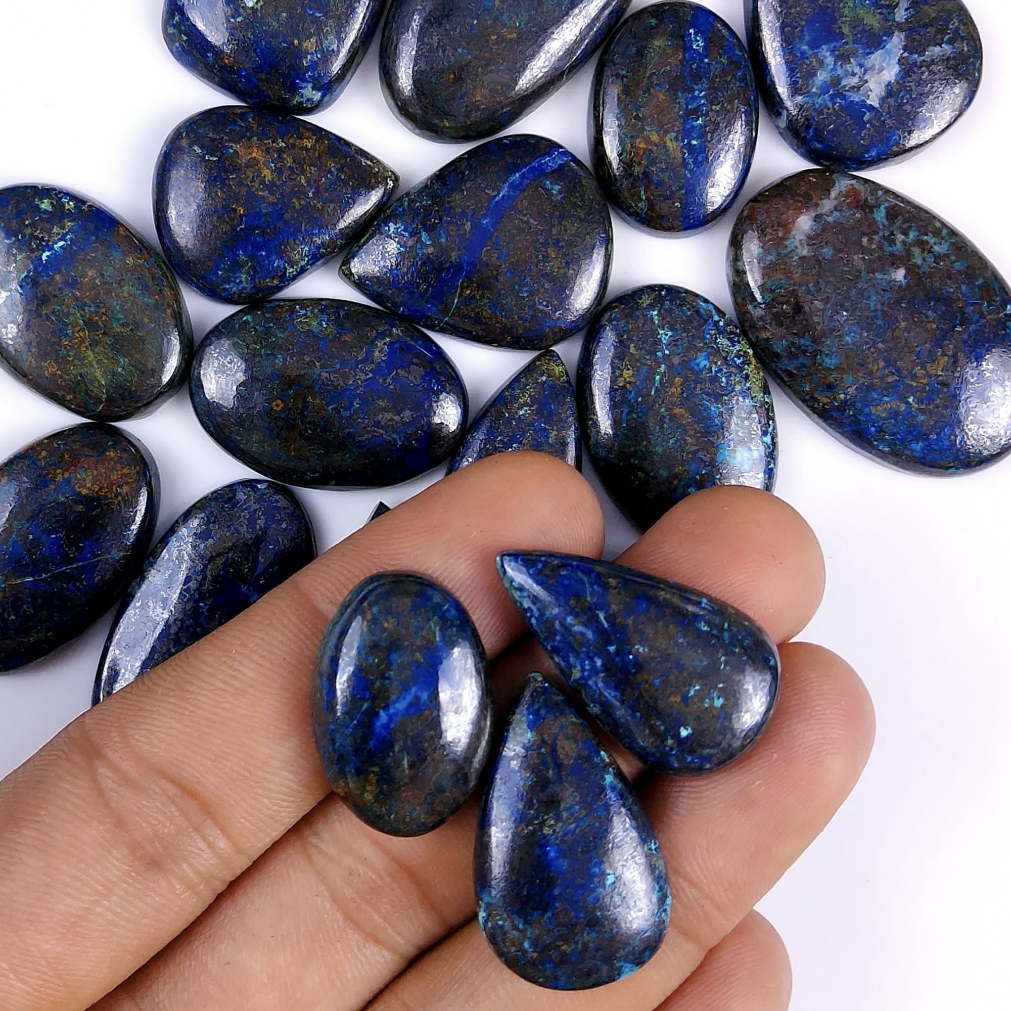18Pcs 513Cts Natural Blue Azurite Gemstone Cabochon Lot Azurite Crystal Pendant Necklace Azurite Jewelry For Crystal Healing 33x20 20x12mm#G-340