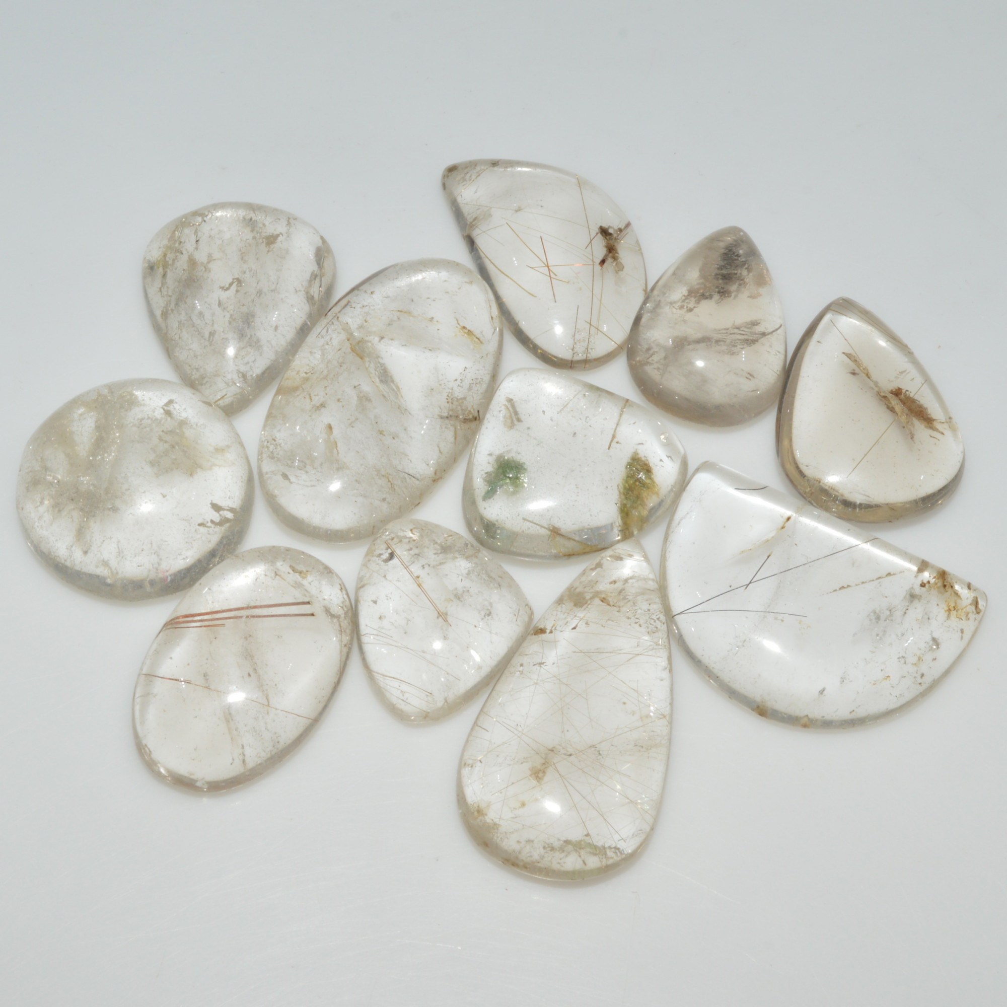 11 Pcs 236 Cts Natural Rutile Quartz Mixed Shape Cabochon Loose Gemstone Lot 30x15 18x18mm 3400