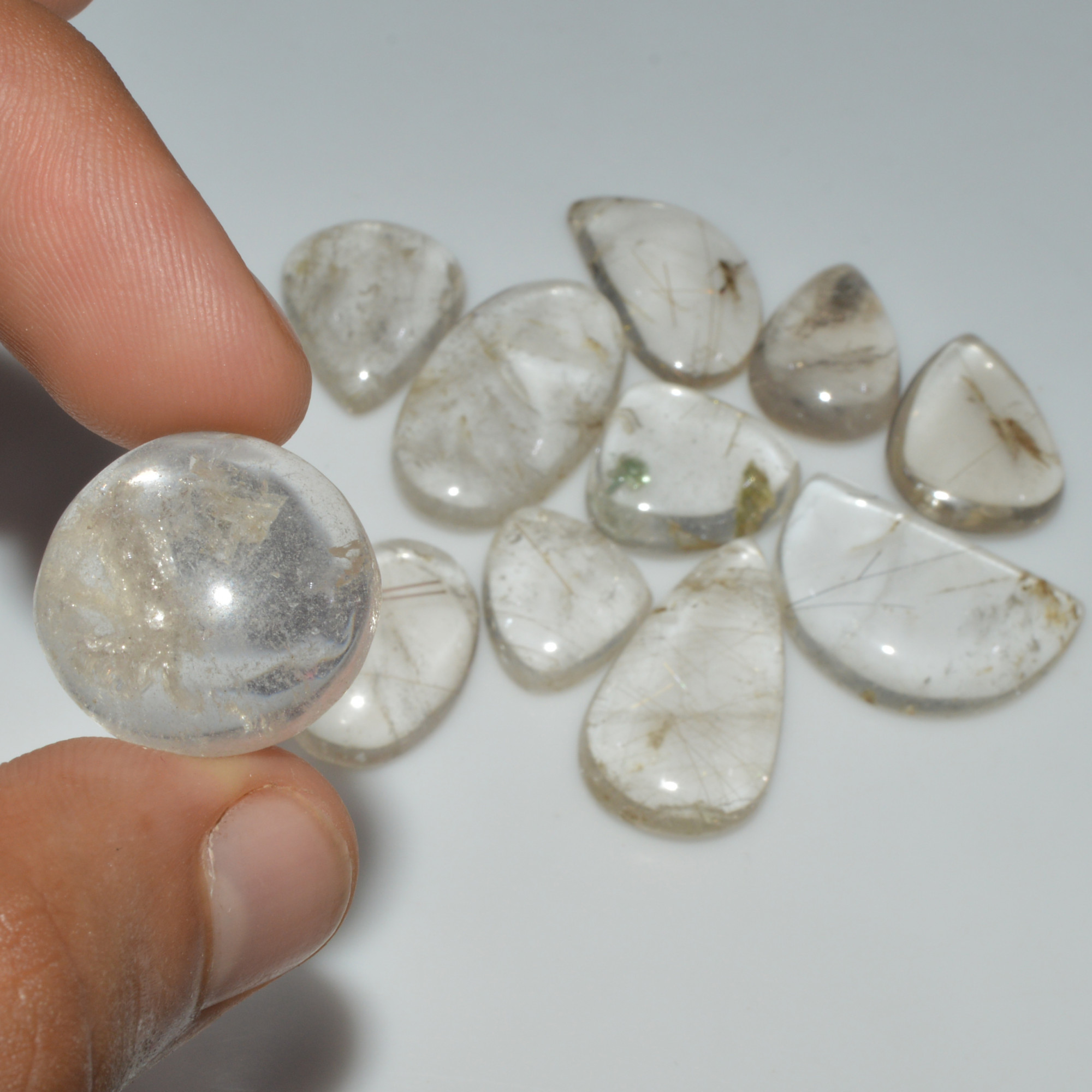 11 Pcs 236 Cts Natural Rutile Quartz Mixed Shape Cabochon Loose Gemstone Lot 30x15 18x18mm 3400